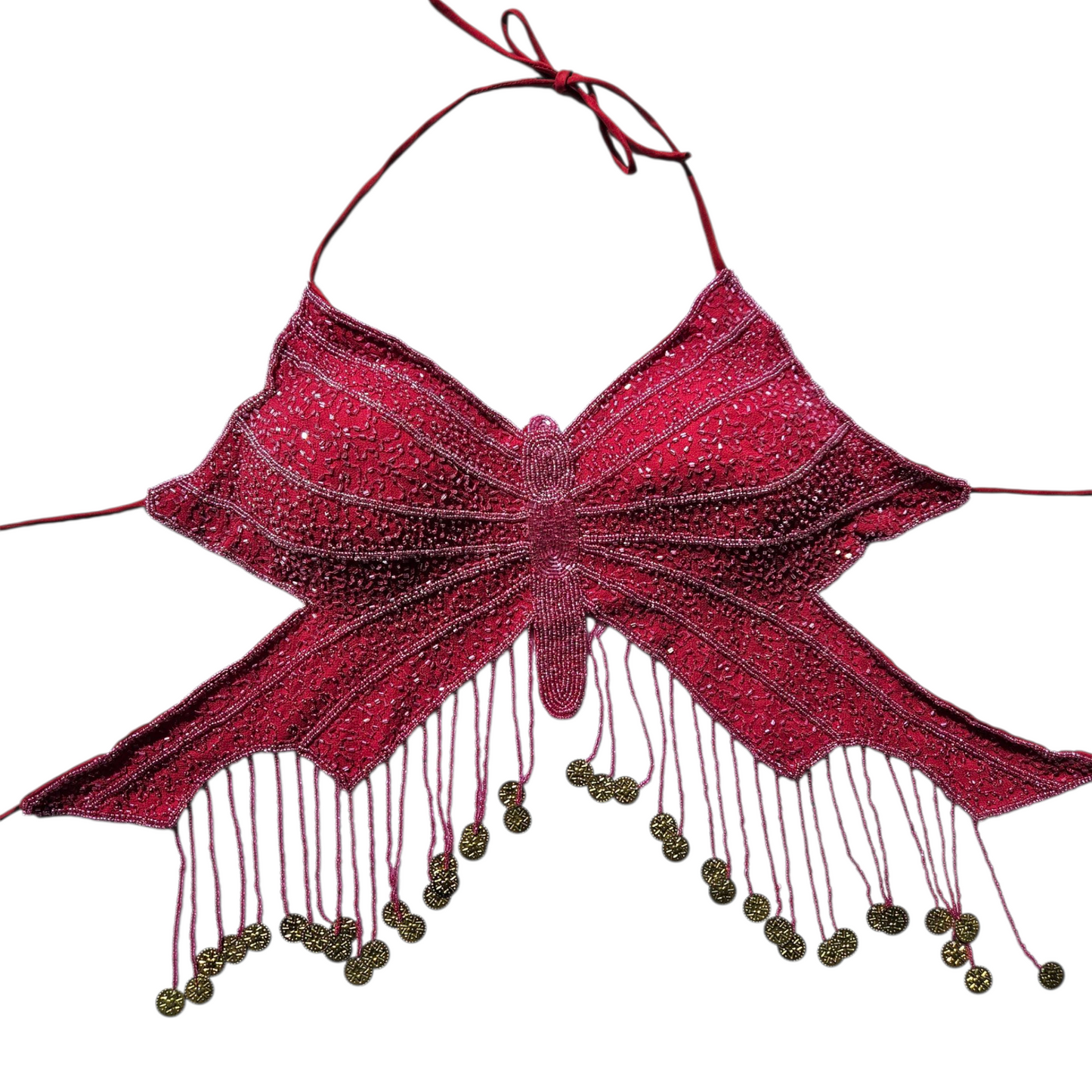 Dos nu papillon rose brodé de perles