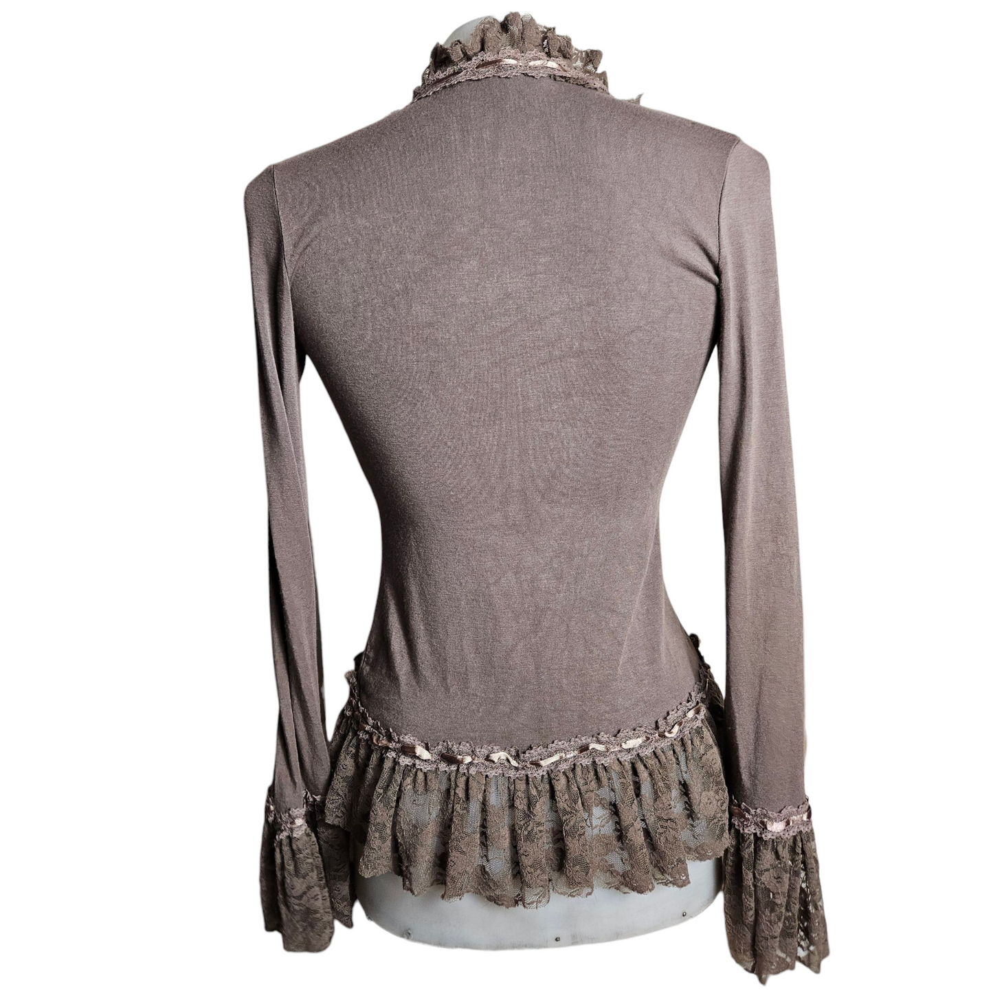 Brown cardigan with lace trim