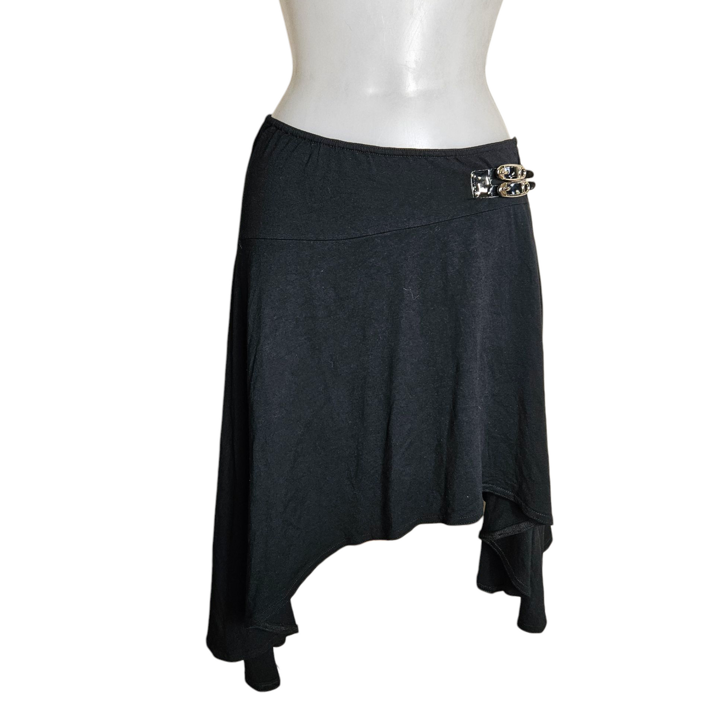 Black asymmetrical skirt with strap details