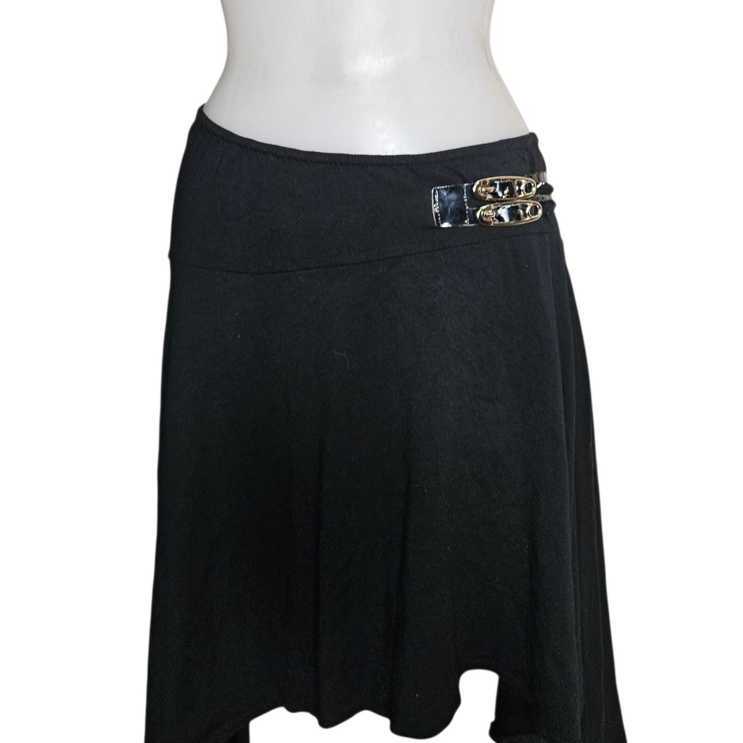 Black asymmetrical skirt with strap details