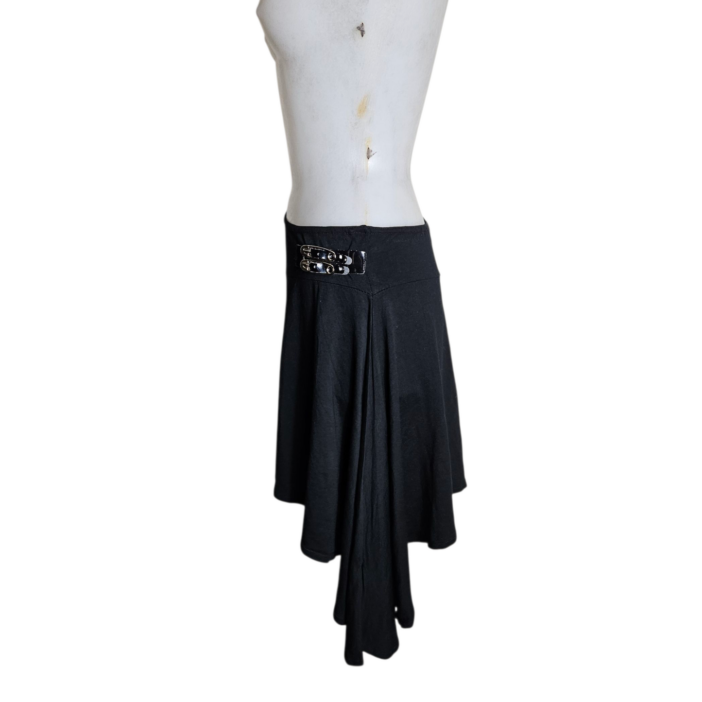Black asymmetrical skirt with strap details