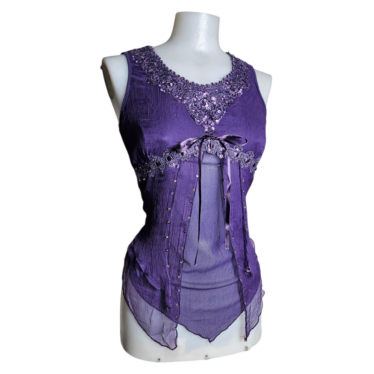 Haut en voile violet brodé de sequins