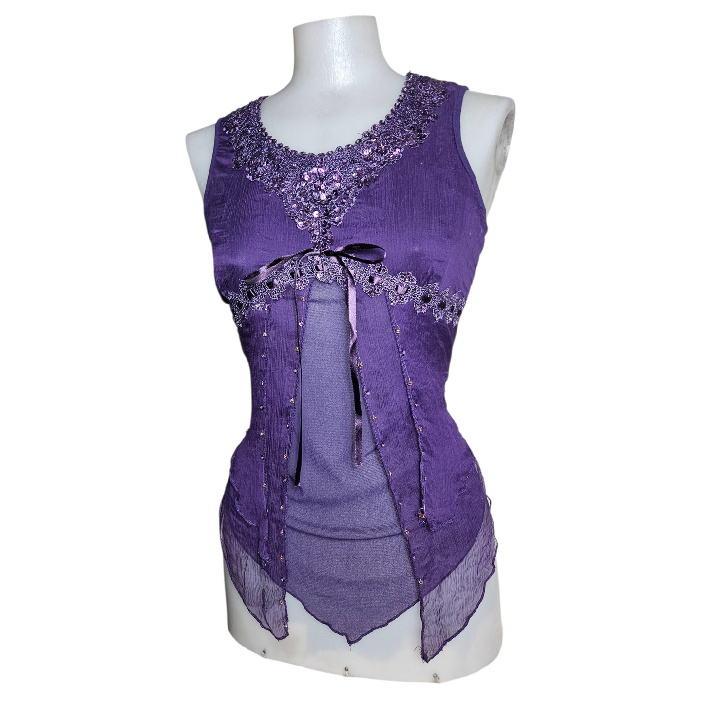 Haut en voile violet brodé de sequins