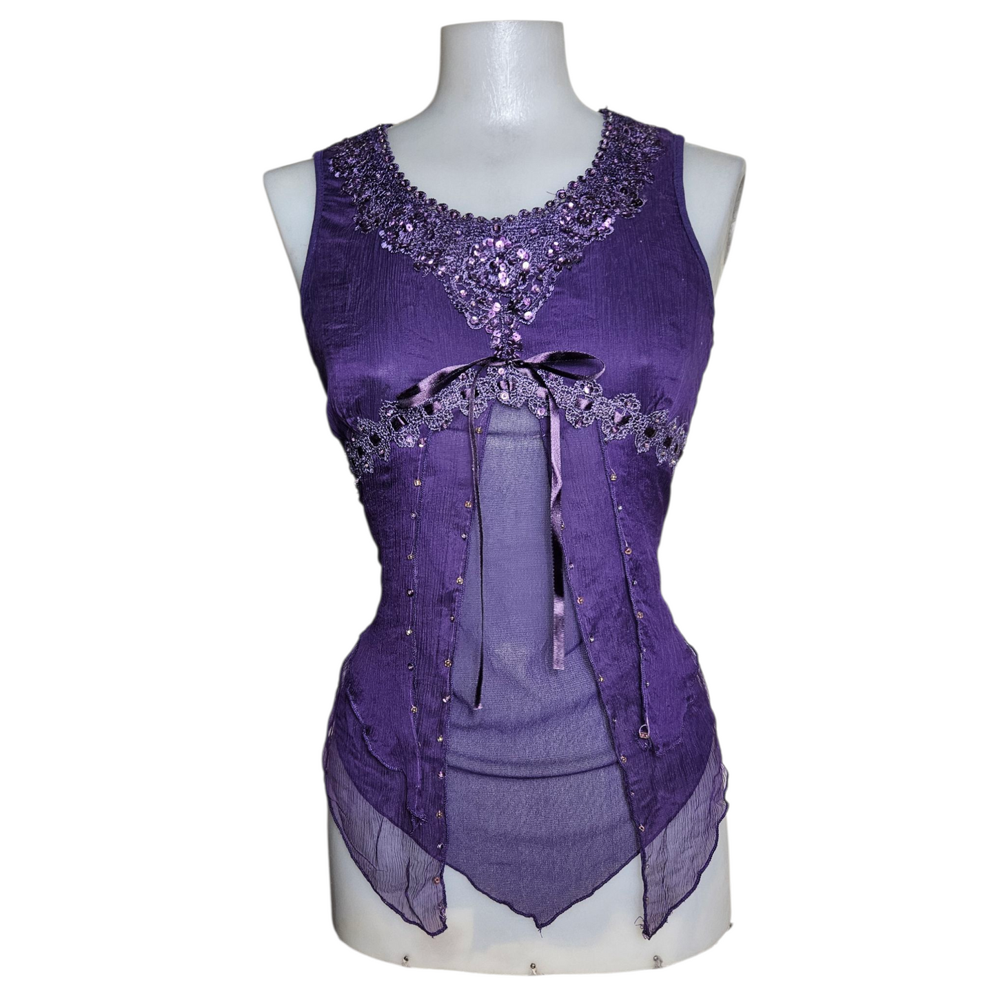 Haut en voile violet brodé de sequins
