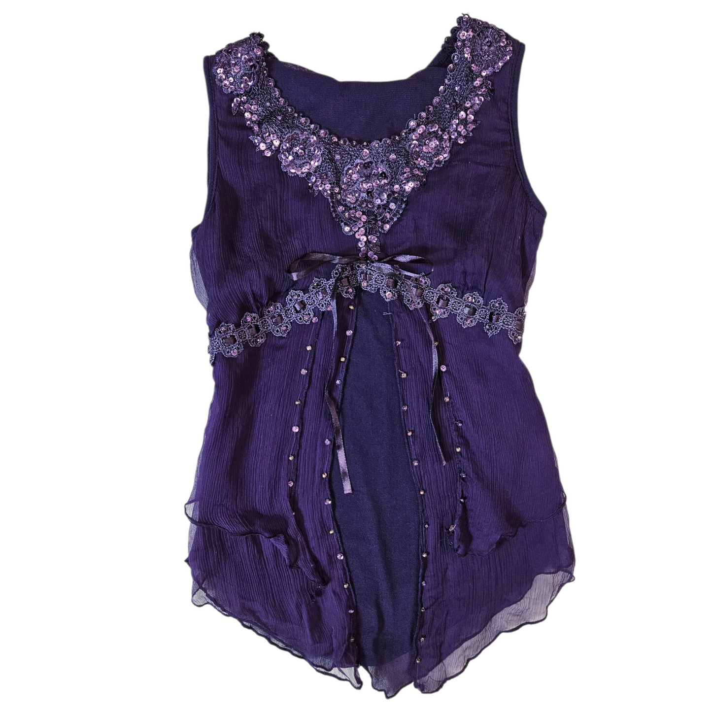 Haut en voile violet brodé de sequins
