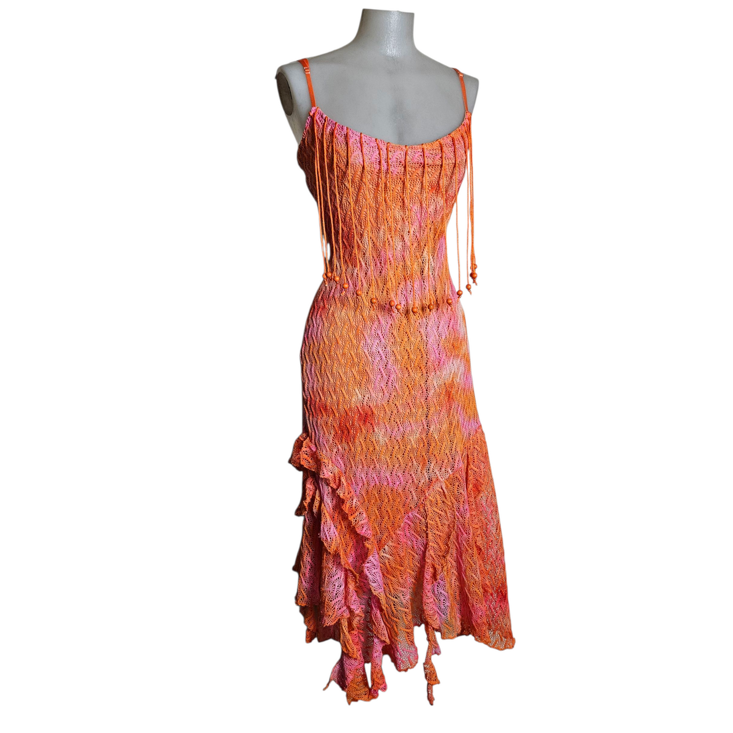 Robe en dentelle à franges perlées