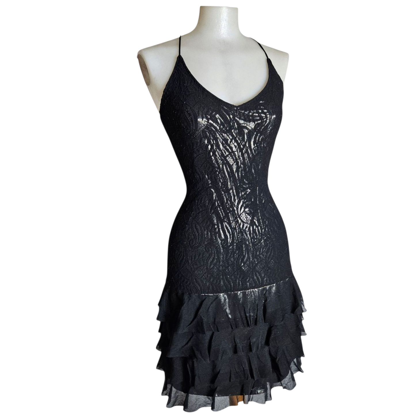 Black lace dress with silver lining
