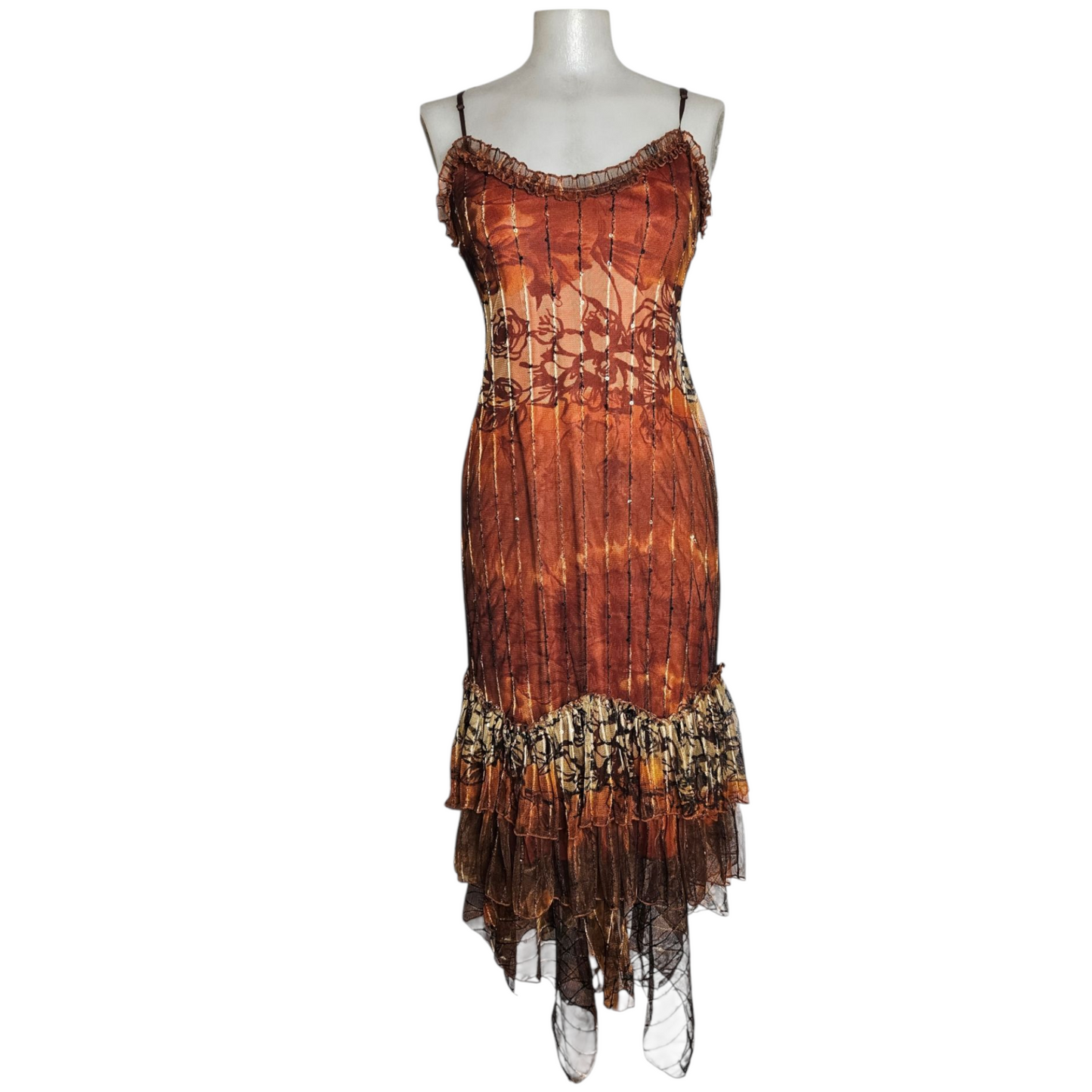 Robe en voile et dentelle orange