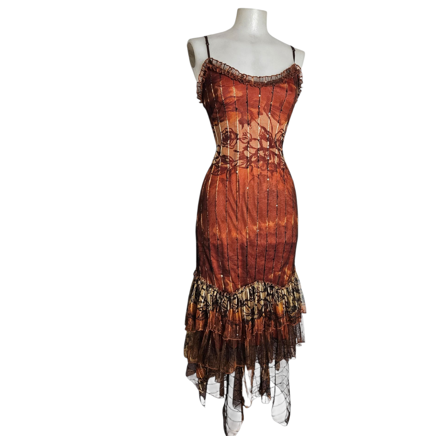 Robe en voile et dentelle orange