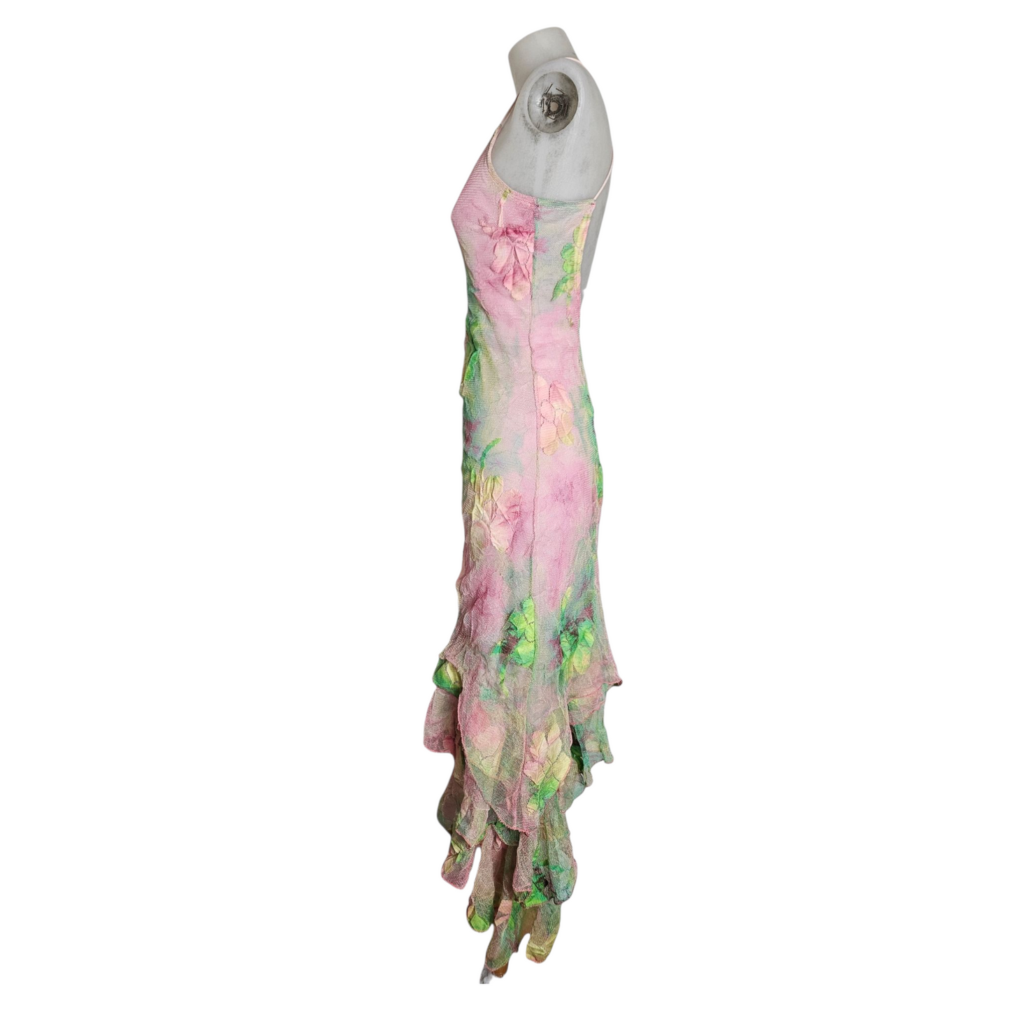 Robe en dentelle florale rose et verte