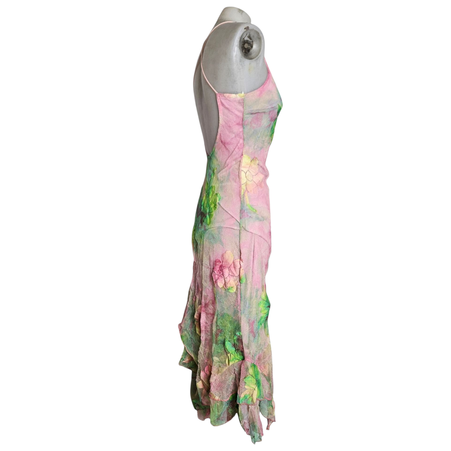 Robe en dentelle florale rose et verte