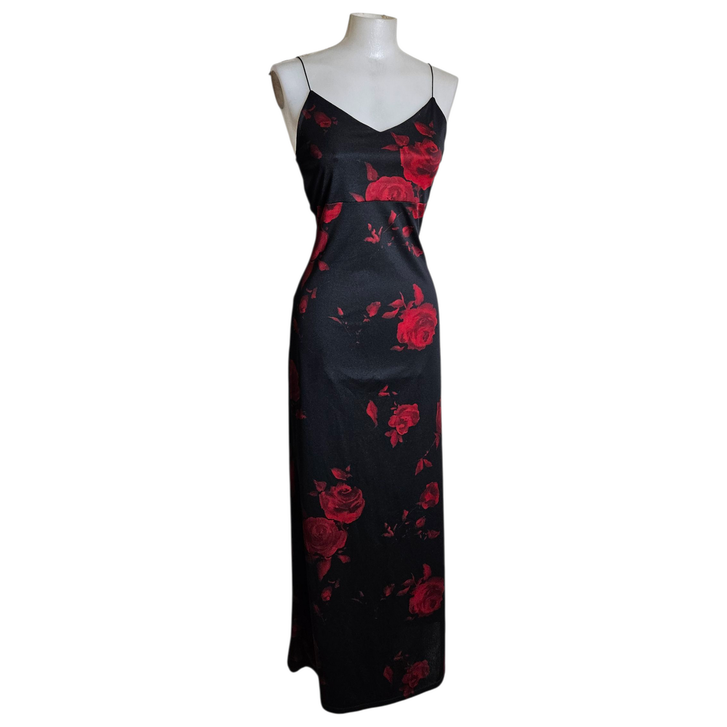 Black maxi dress with floral pattern