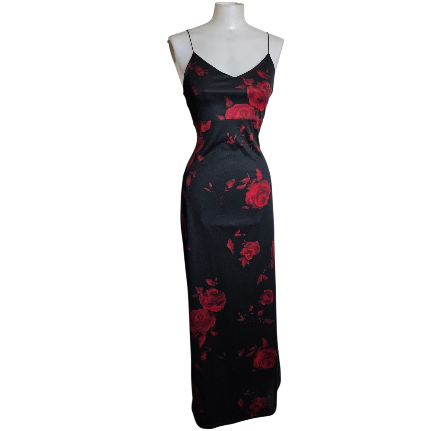 Black maxi dress with floral pattern