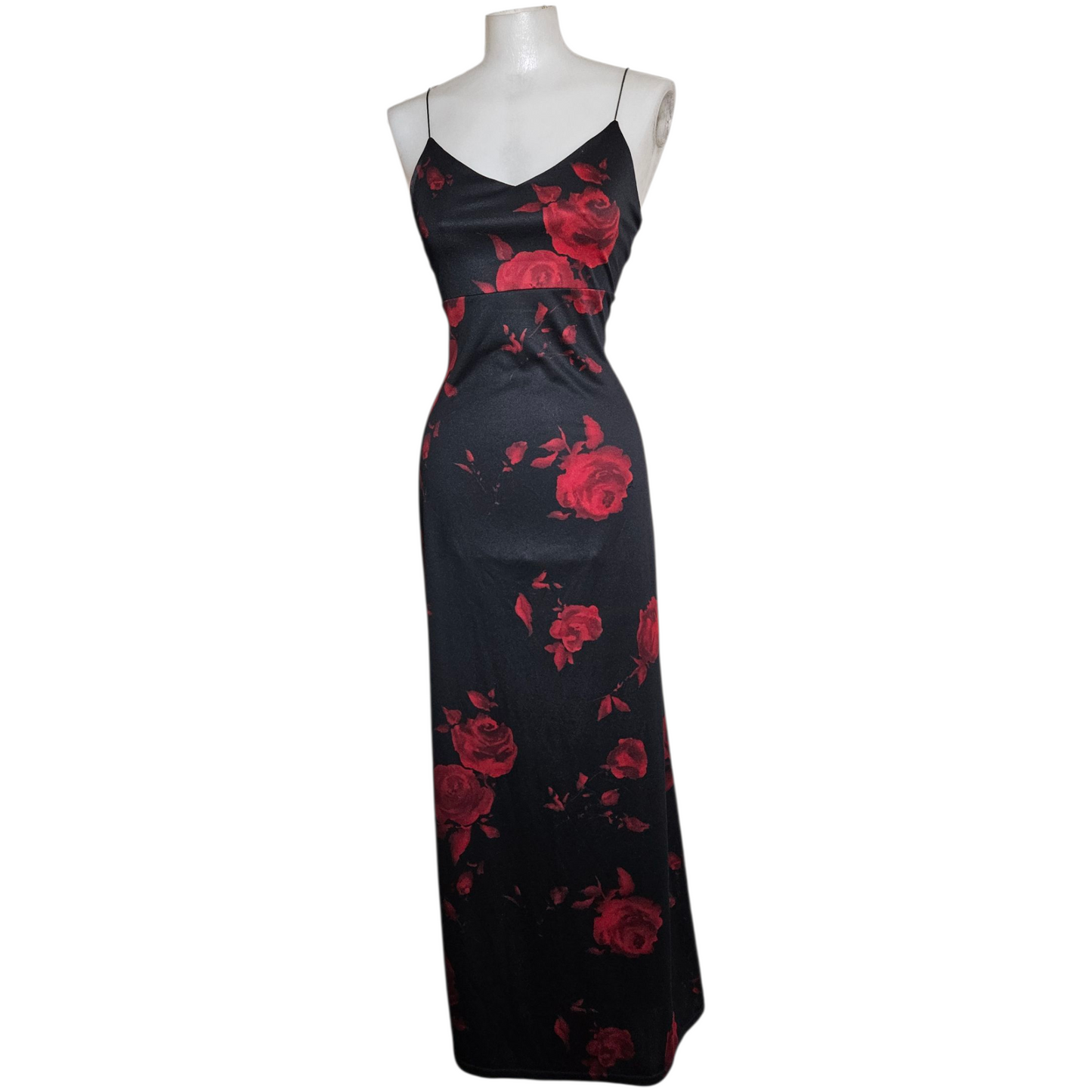 Black maxi dress with floral pattern