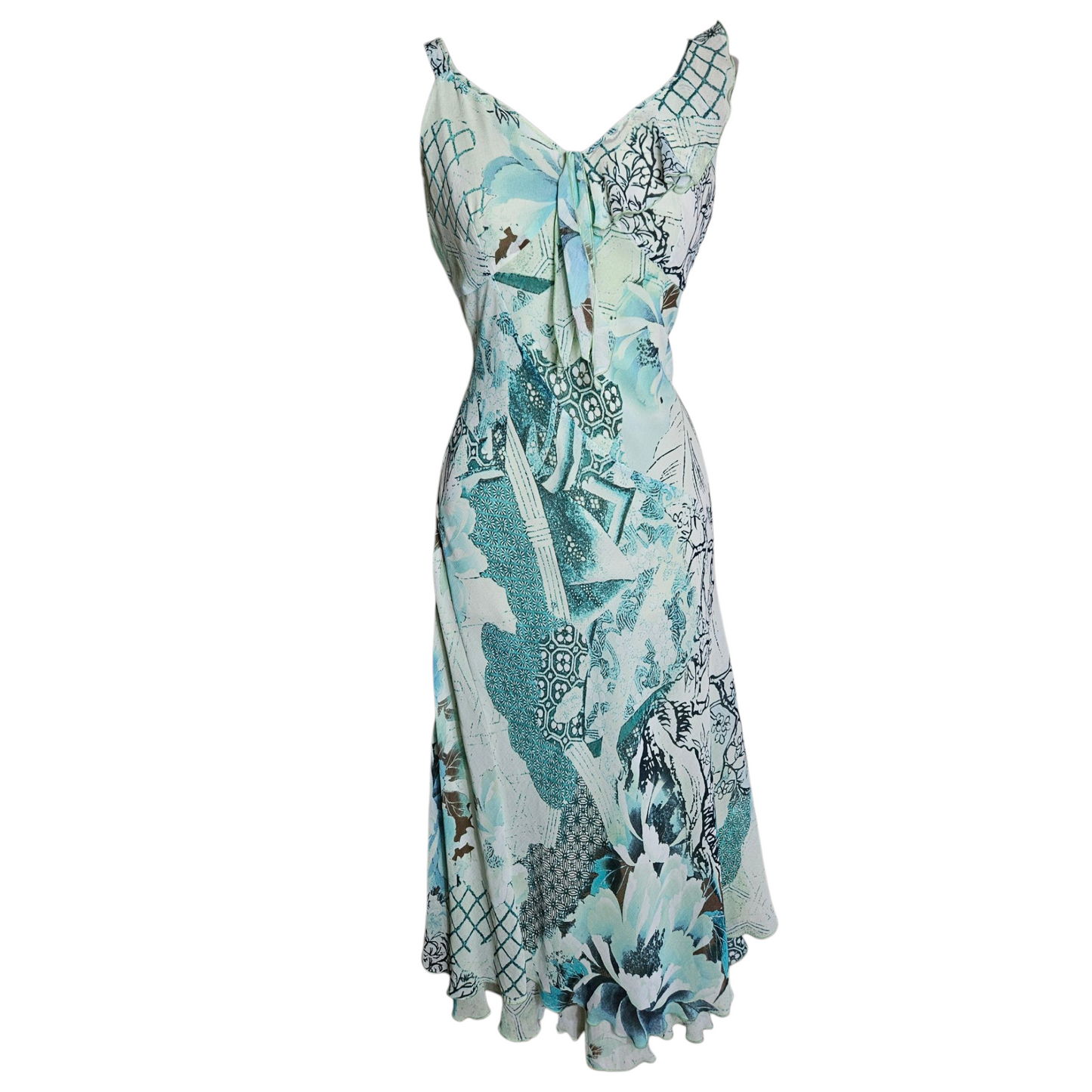 Asymmetrical voile dress in blue tones