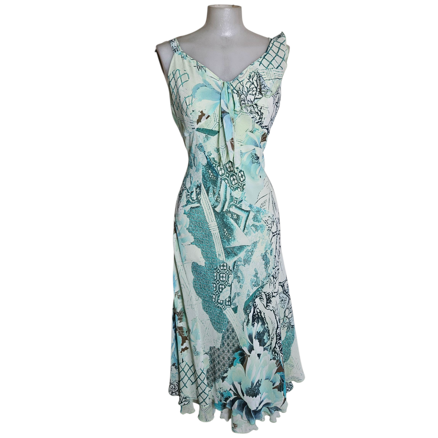 Asymmetrical voile dress in blue tones
