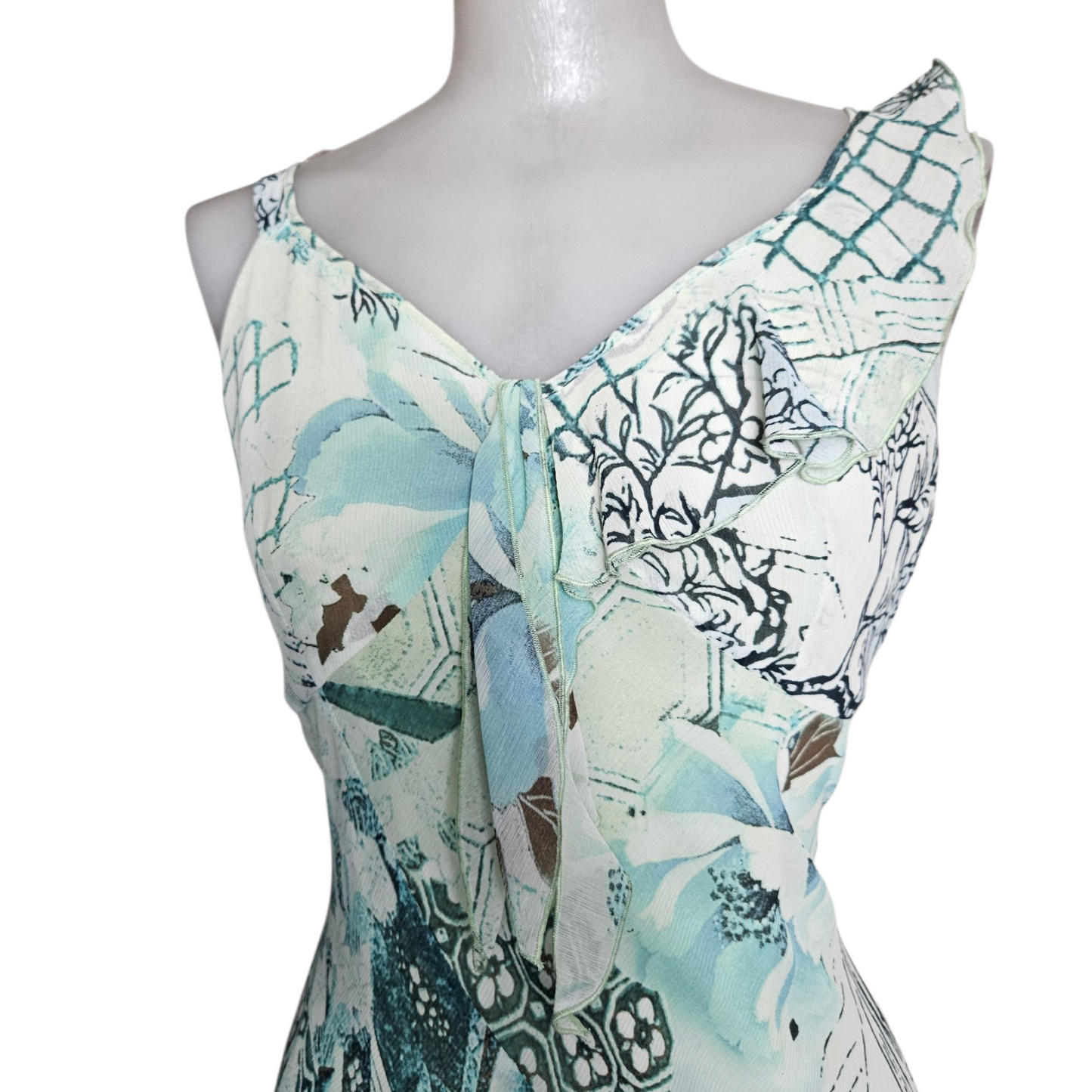 Asymmetrical voile dress in blue tones