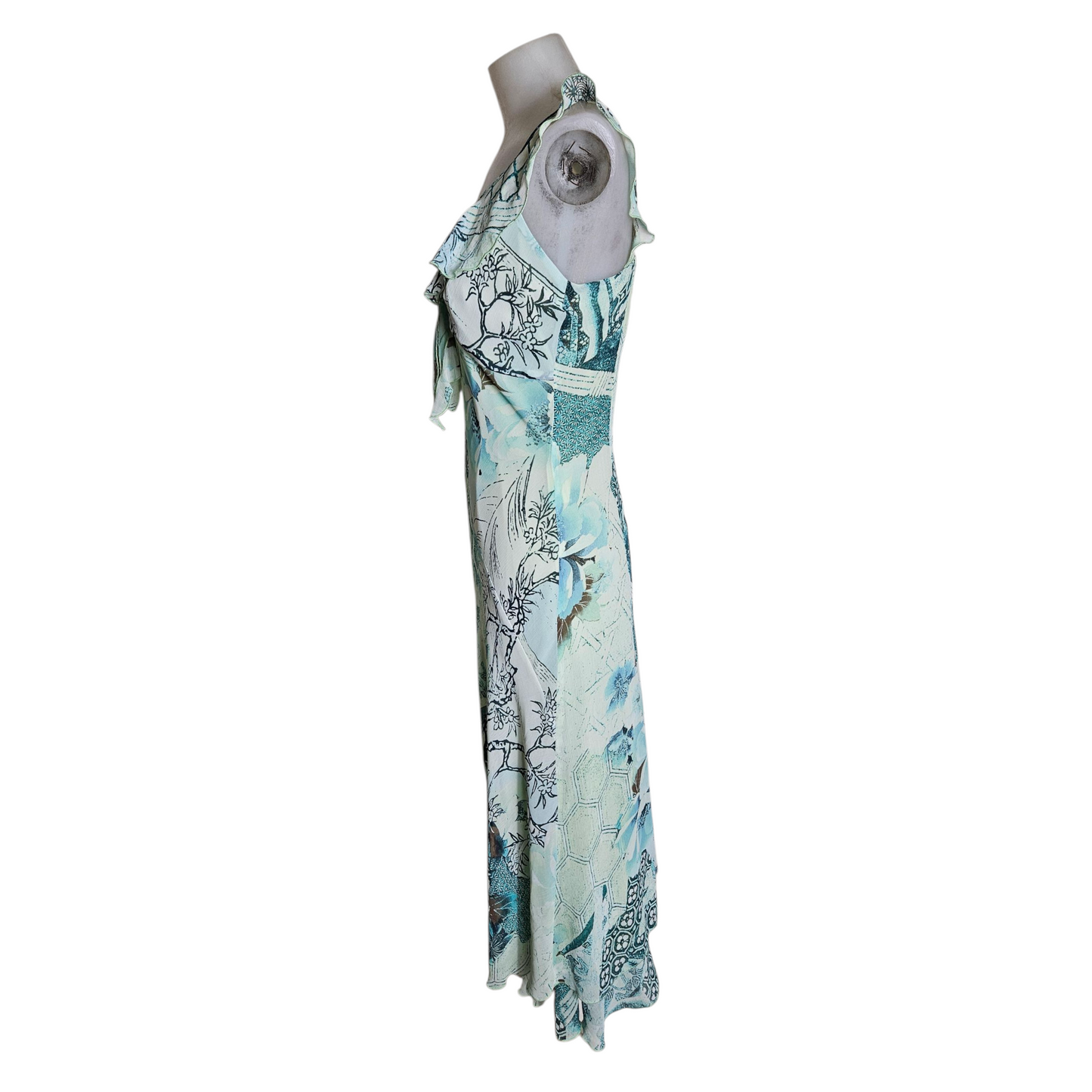 Asymmetrical voile dress in blue tones