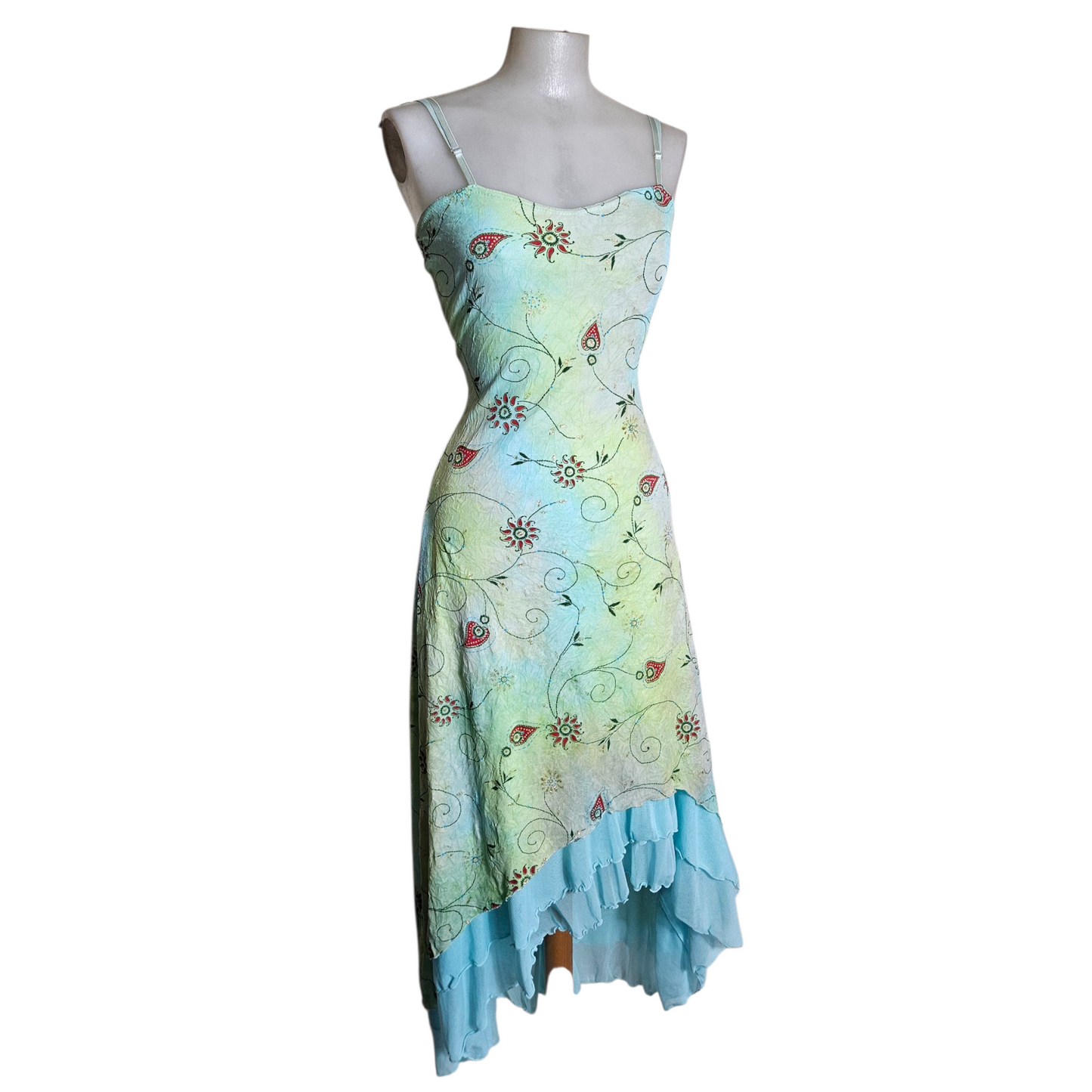 Blue and green tie-dye asymmetrical dress