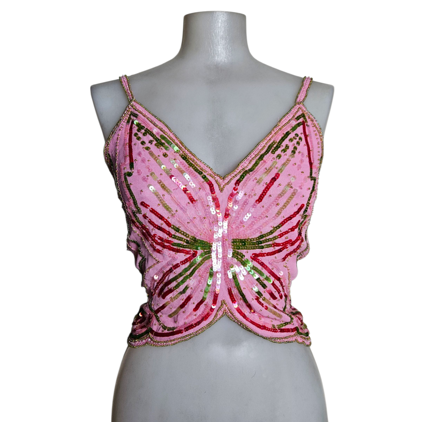 Haut dos nu en forme de papillon rose