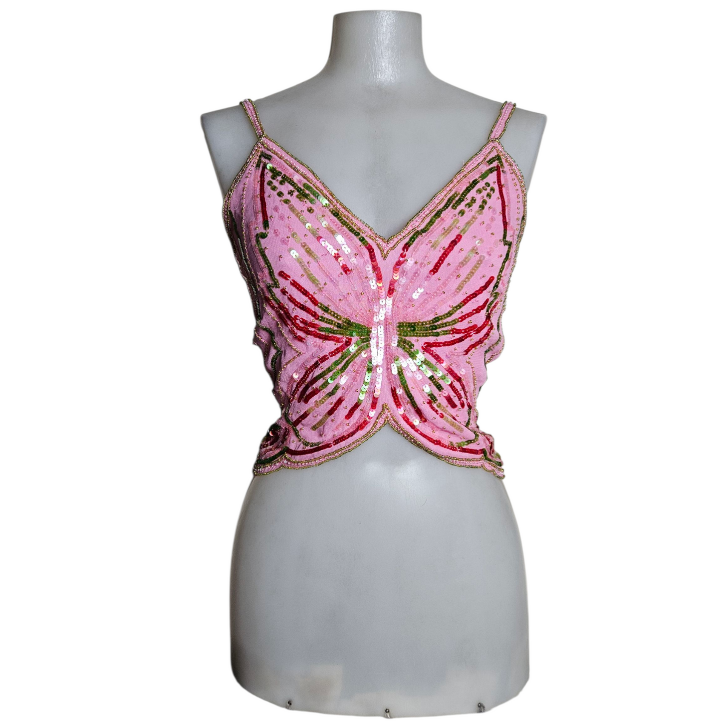 Haut dos nu en forme de papillon rose