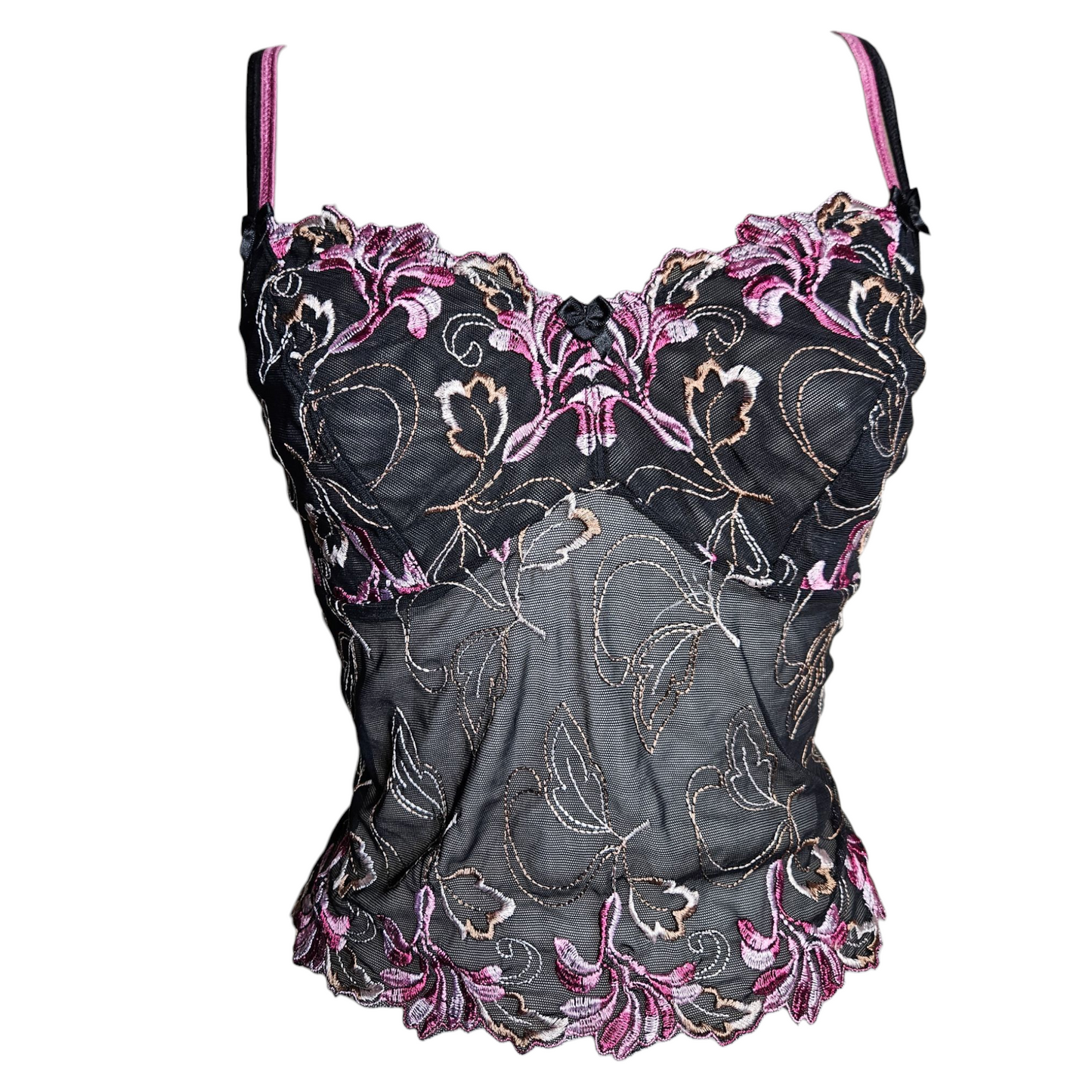 Haut en voile noir brodé de fleurs