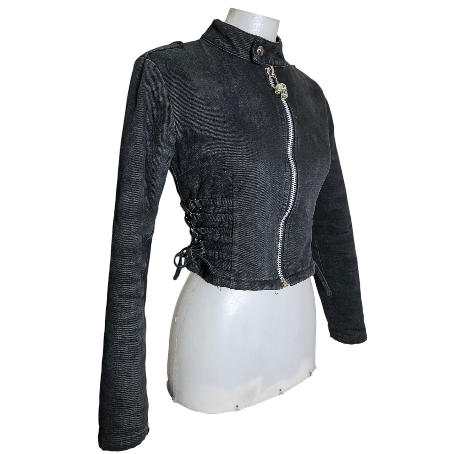 Denim jacket with lace-up details