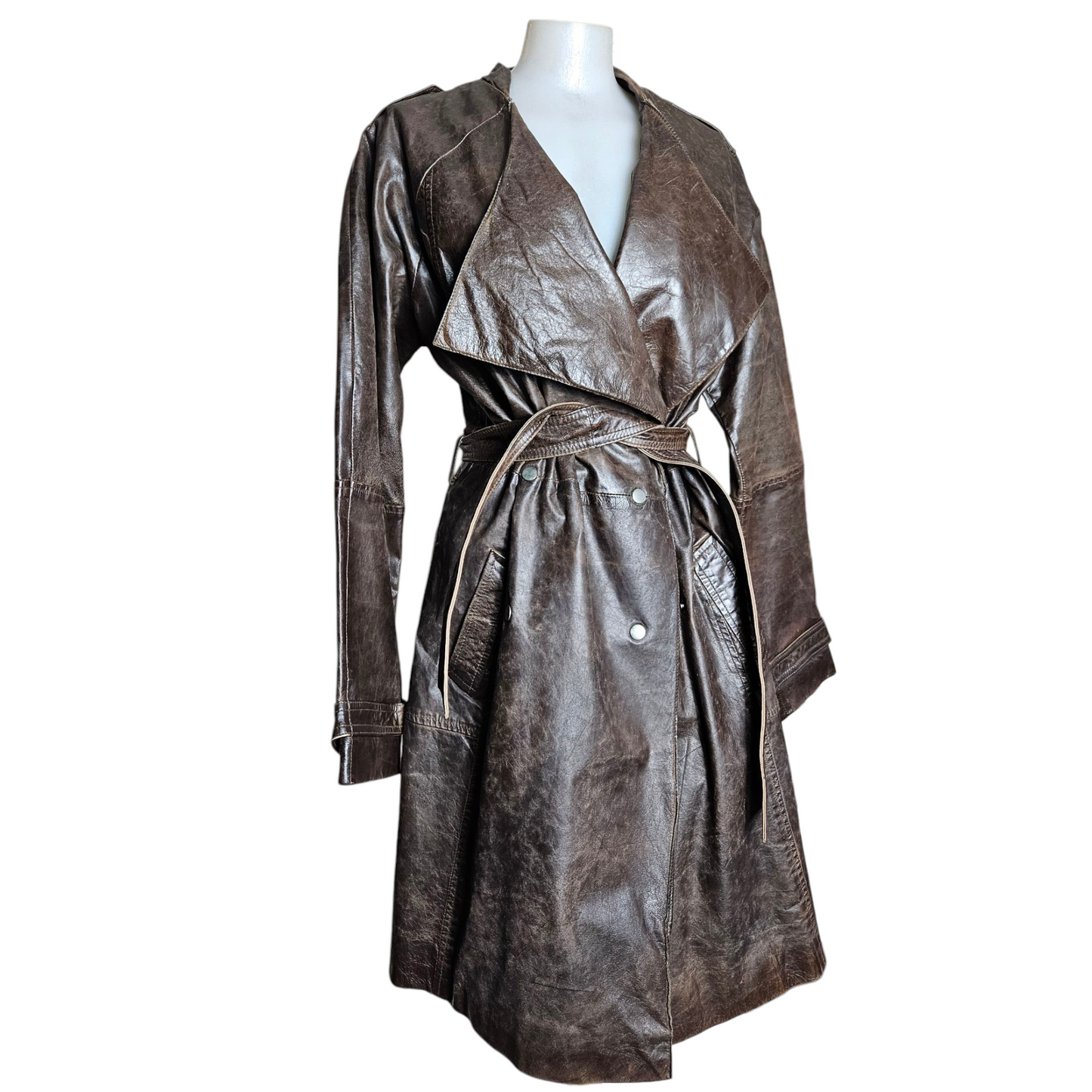 Deadstock leather trench coat with tag