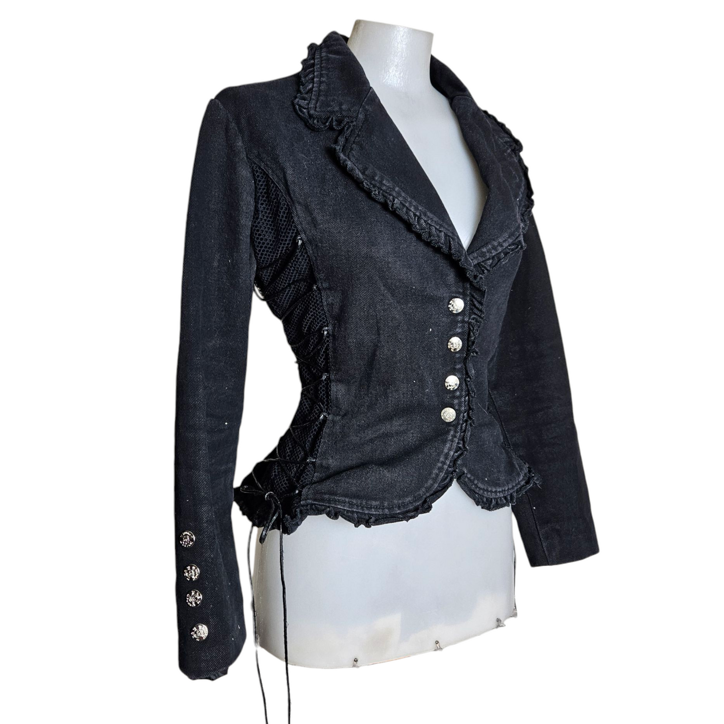 Black denim jacket with lacing