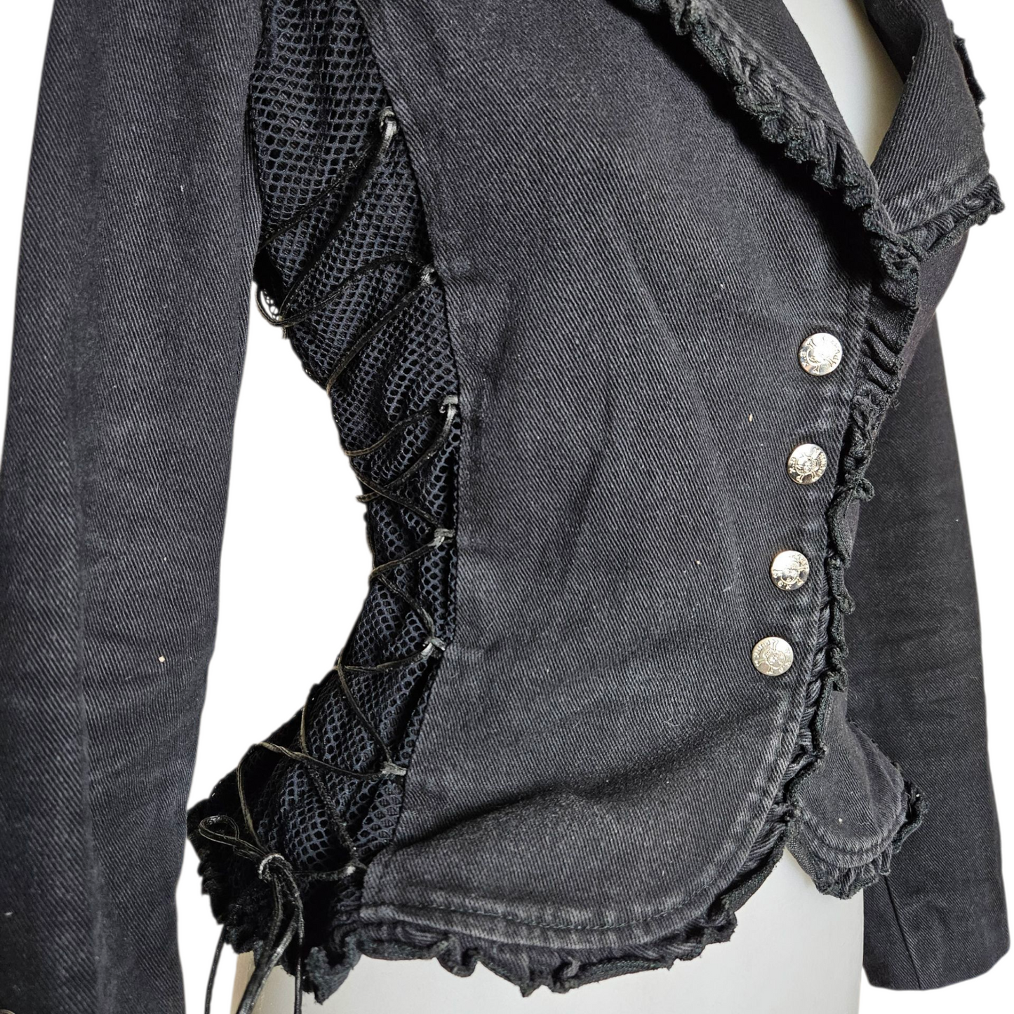 Black denim jacket with lacing