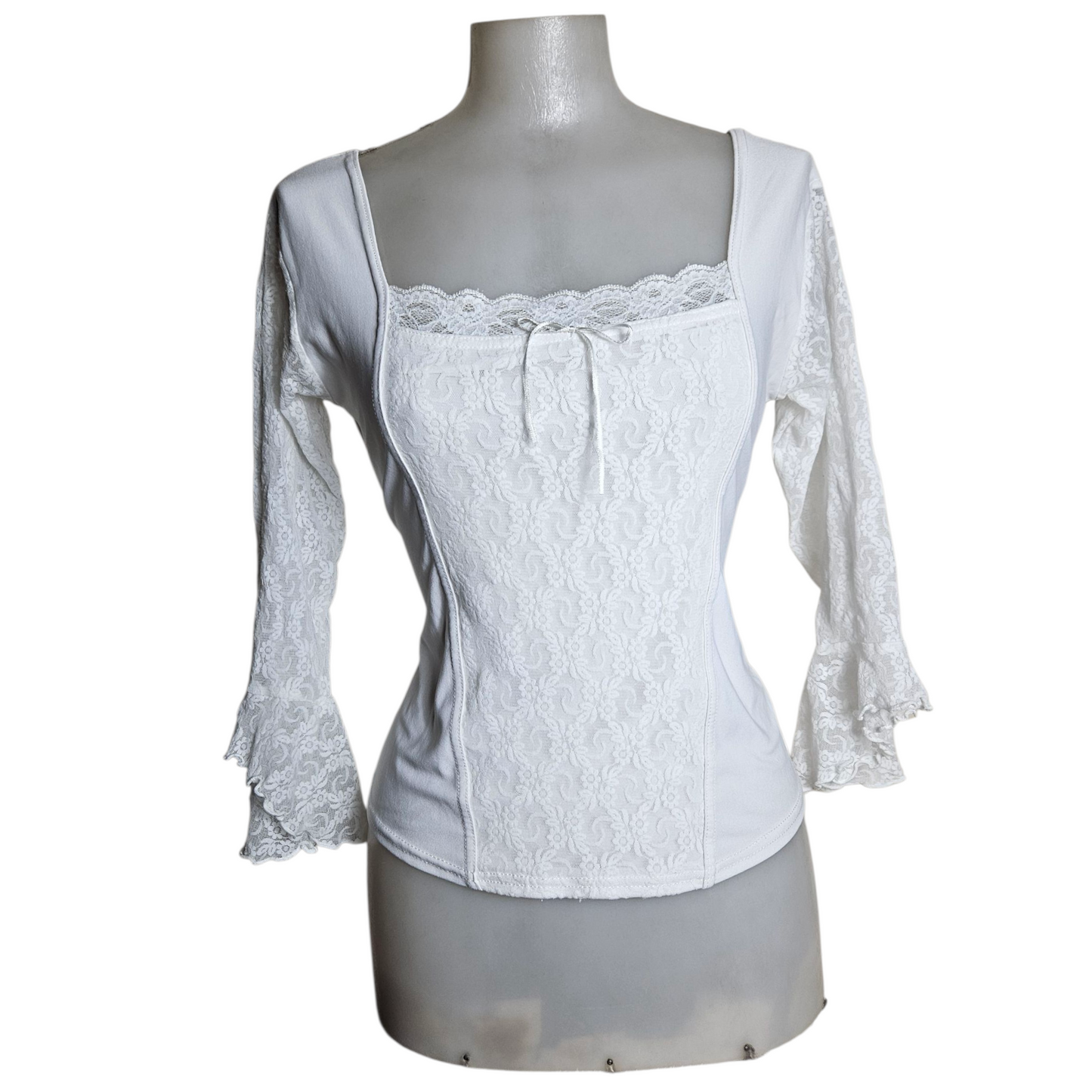 White square neck top with lace