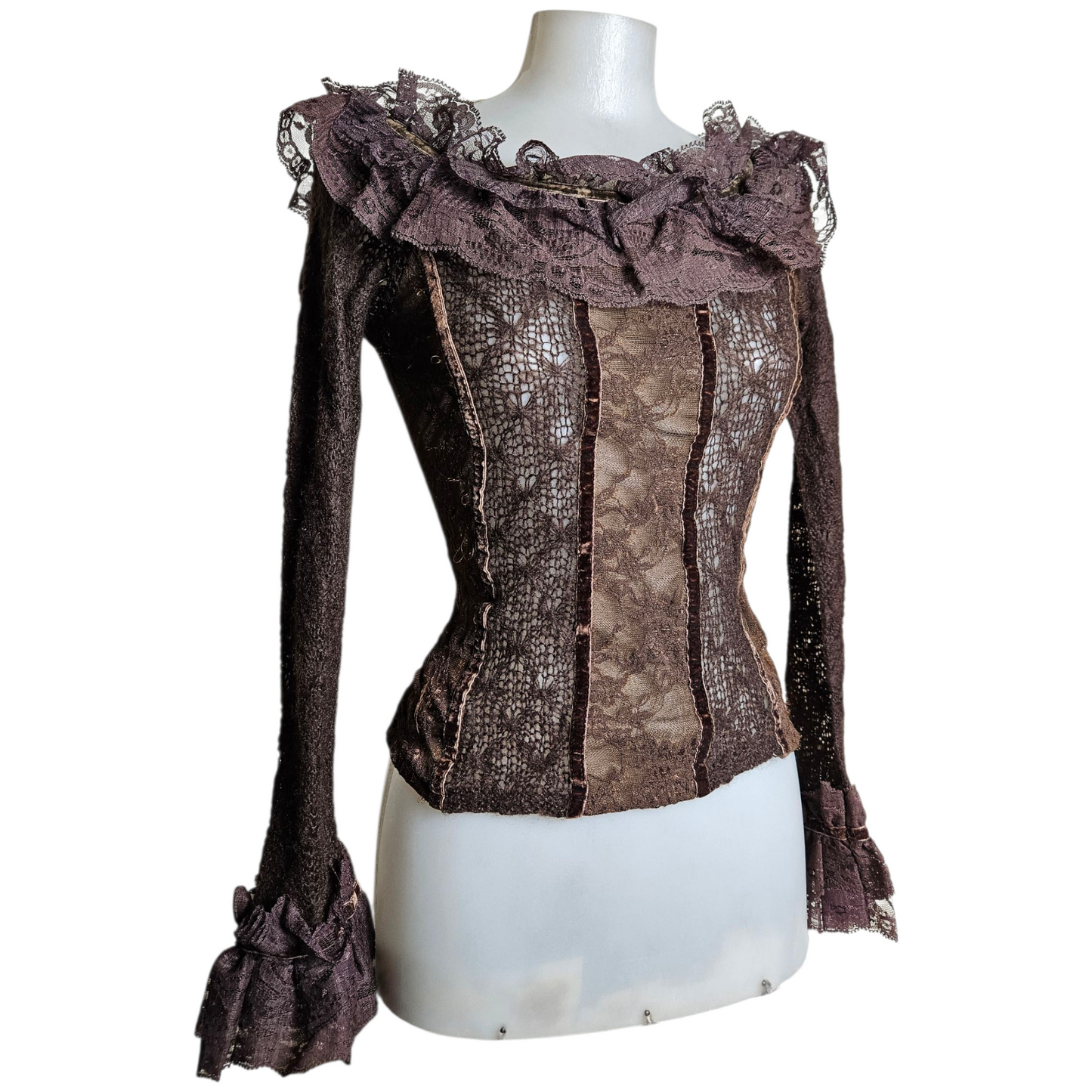 Lace and velvet top with ruffles