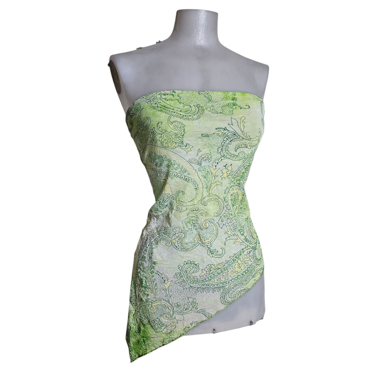 Green asymmetrical strapless top