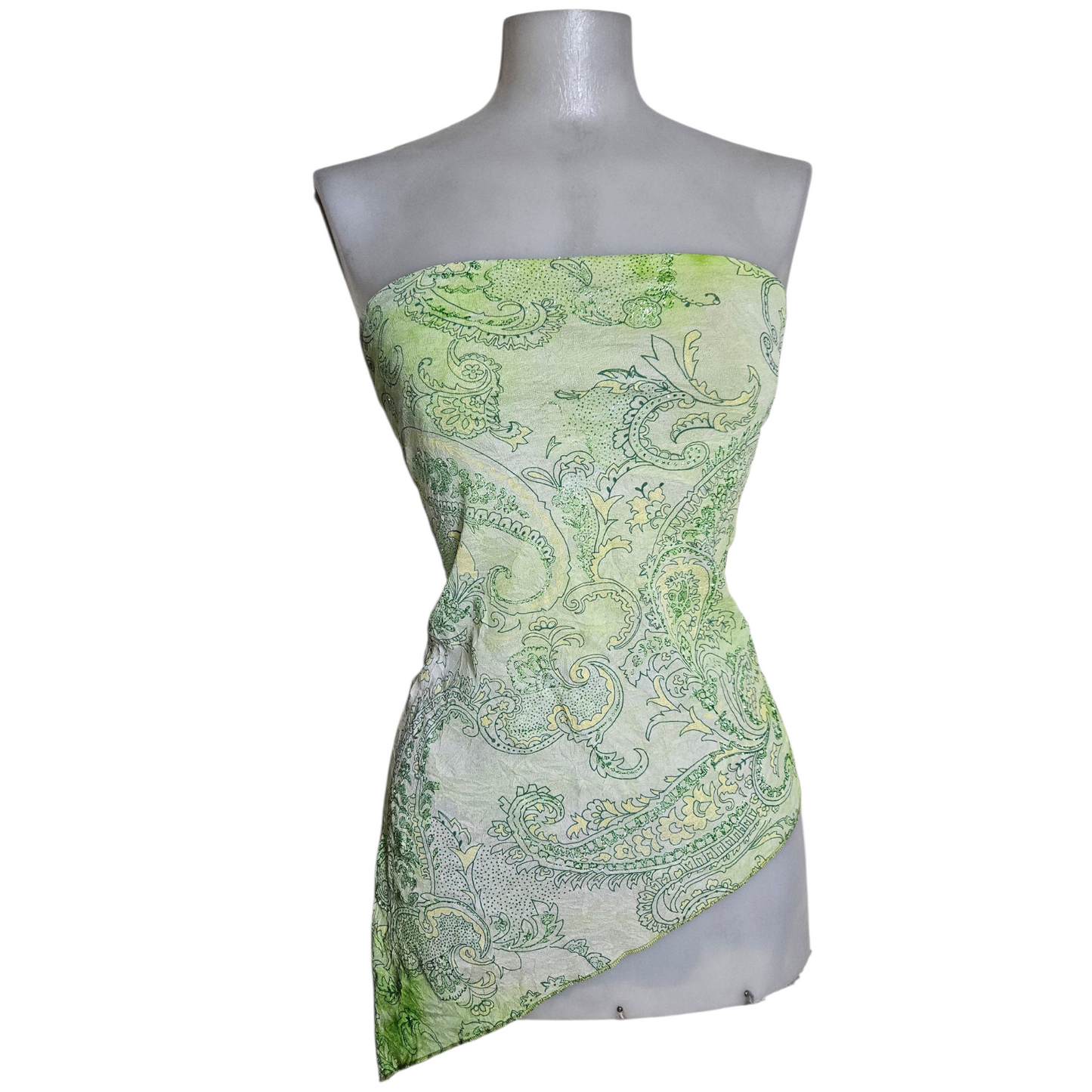Green asymmetrical strapless top