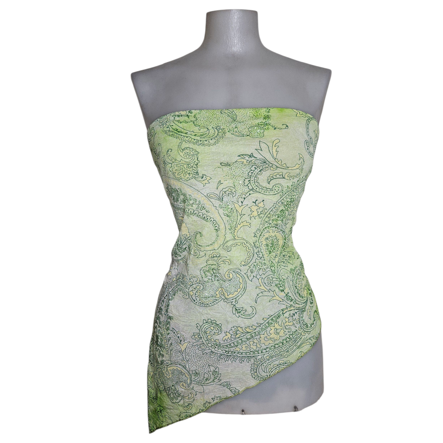 Green asymmetrical strapless top