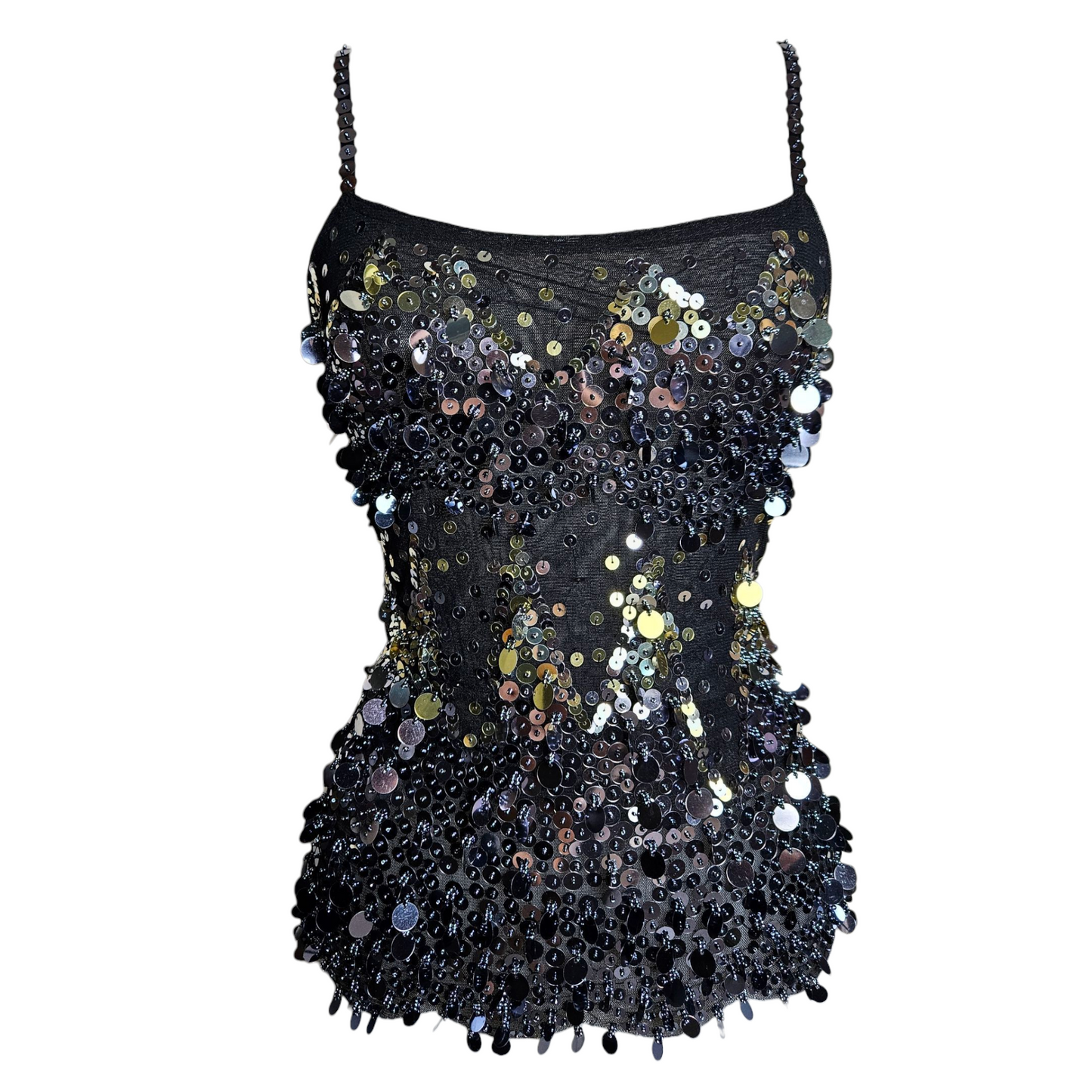 Black sequin voile top