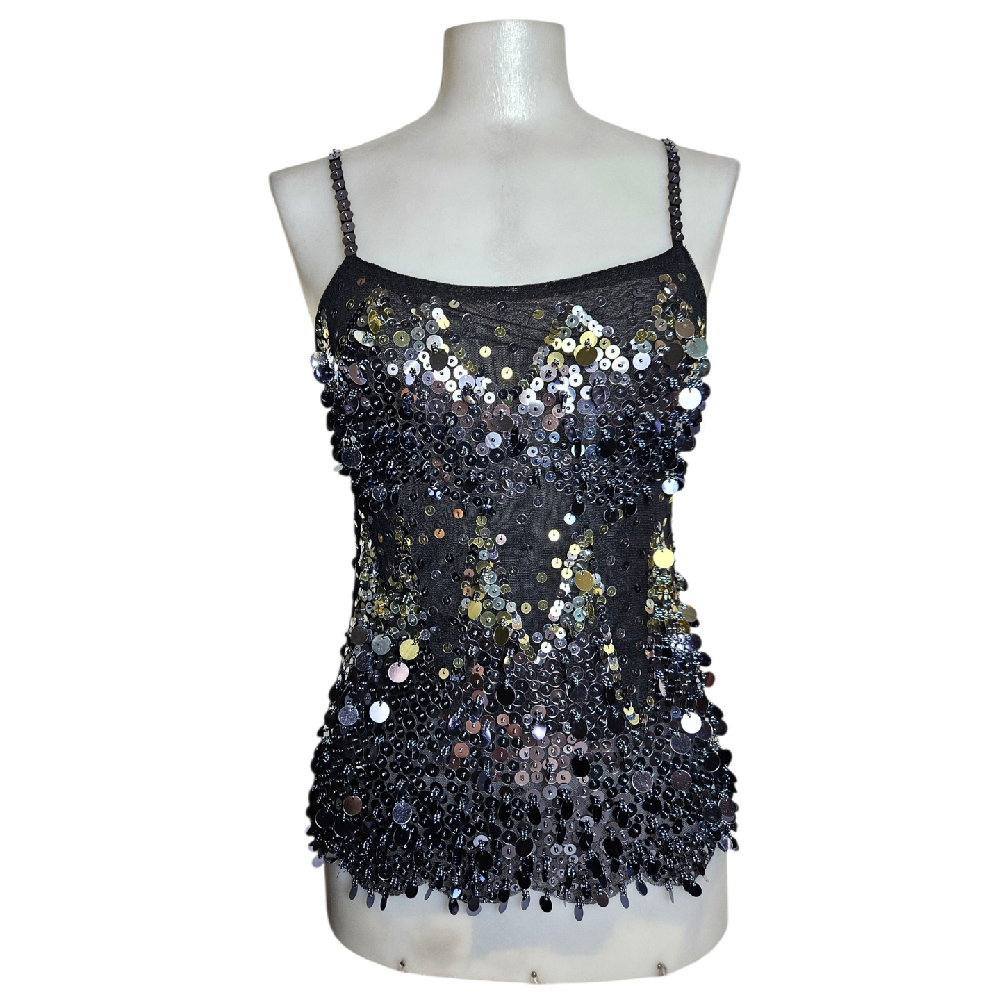 Black sequin voile top