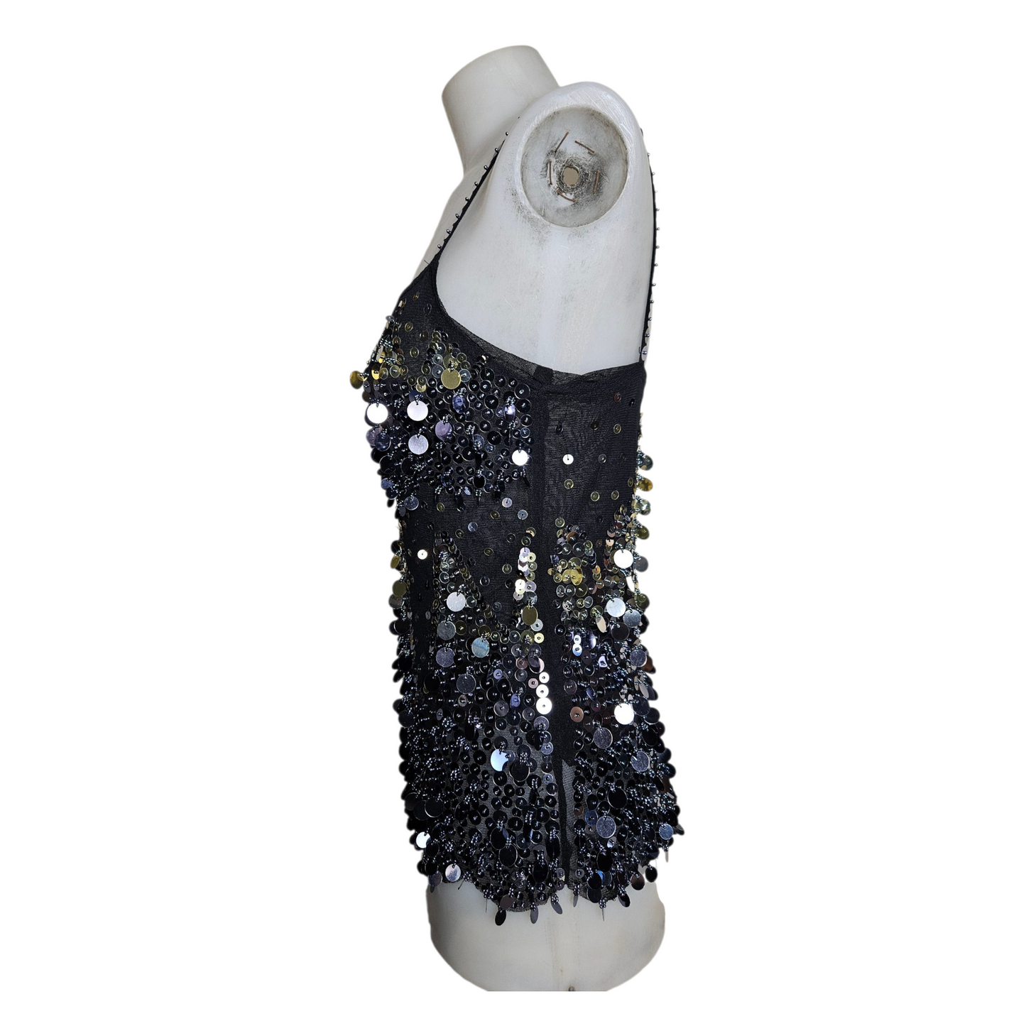 Black sequin voile top