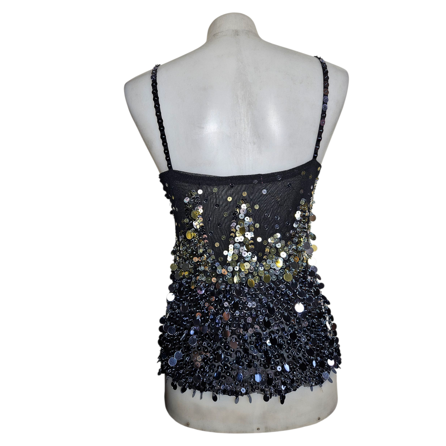 Black sequin voile top