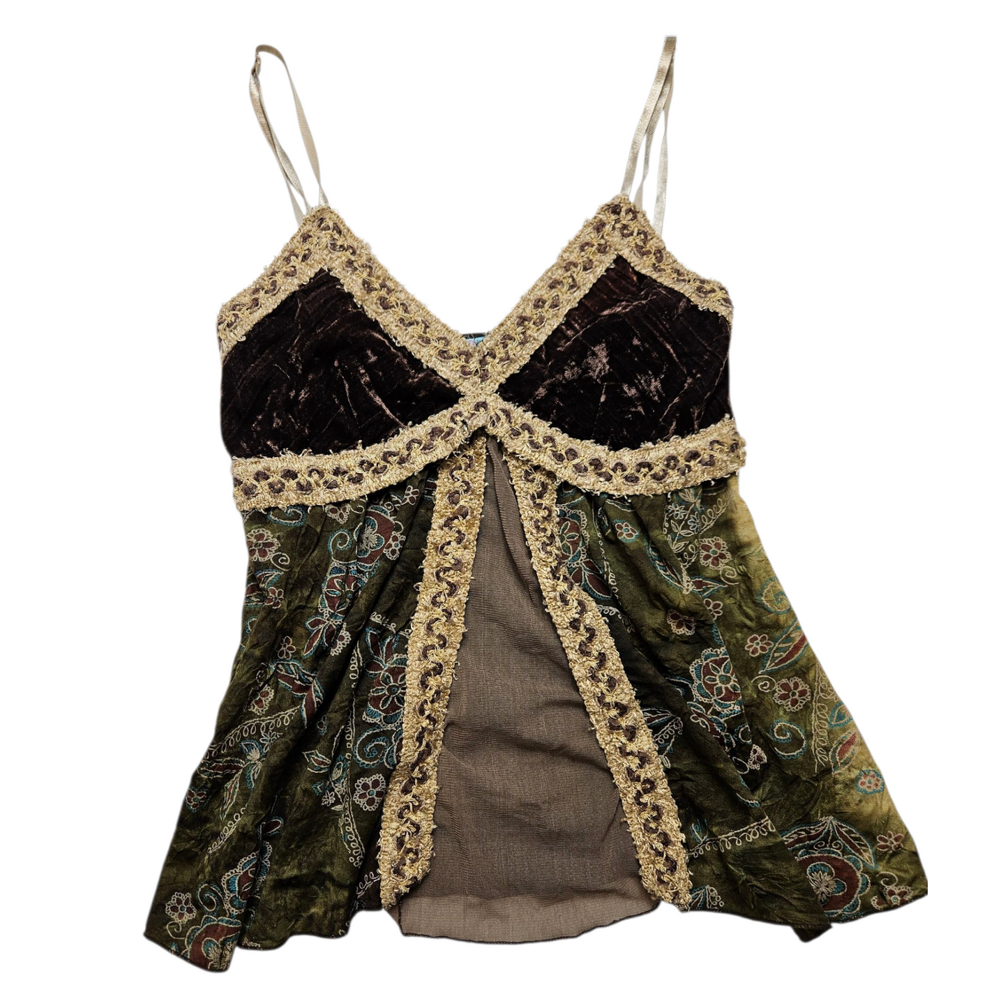 Multi-material fairycore top in brown and green tones
