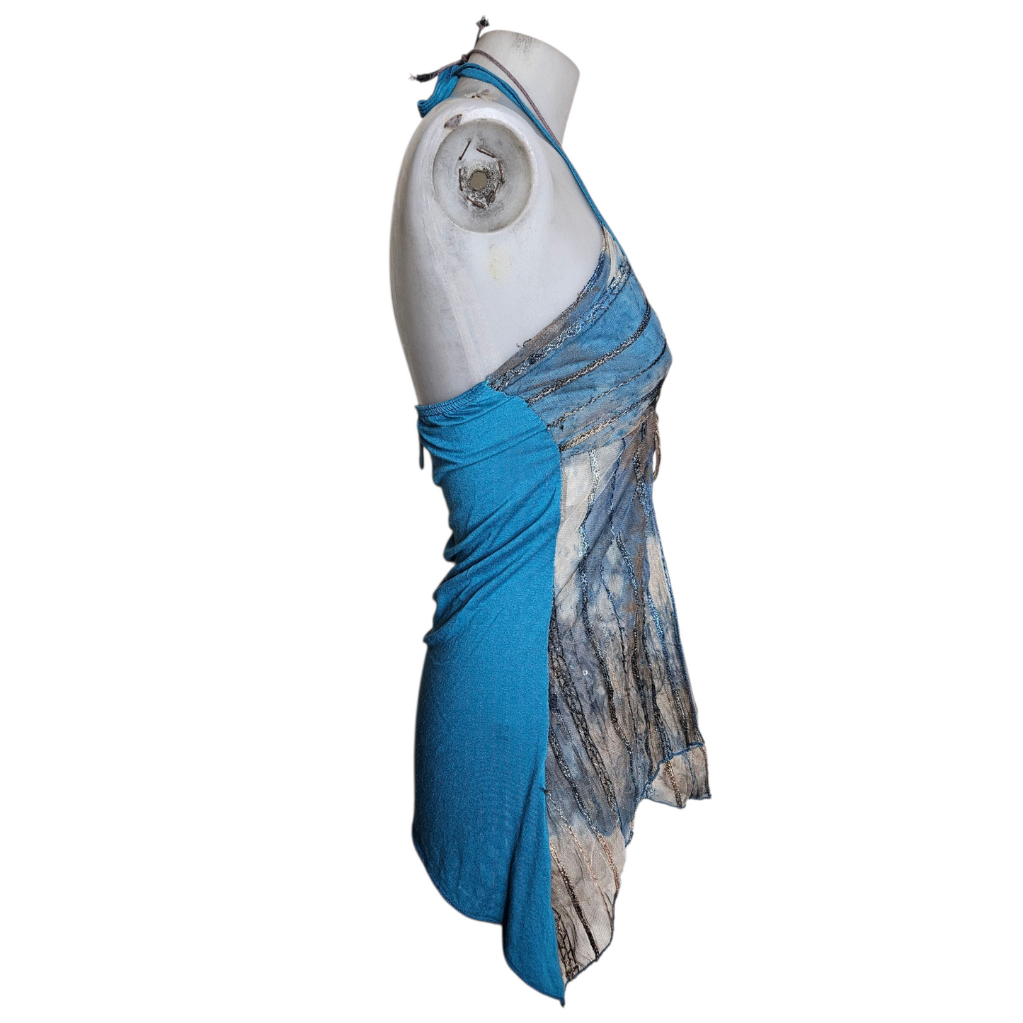Blue and brown voile open back