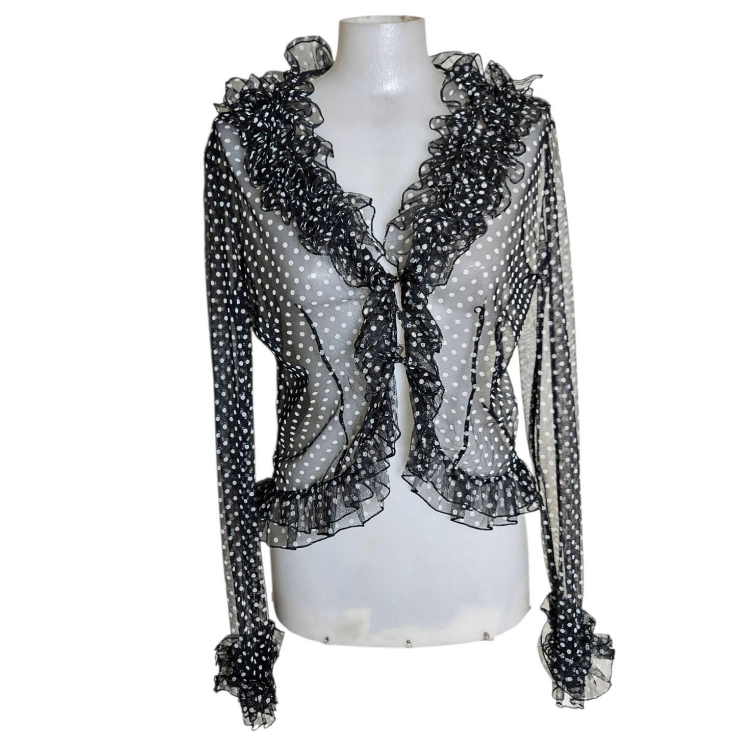 Polka dot ruffled voile blouse
