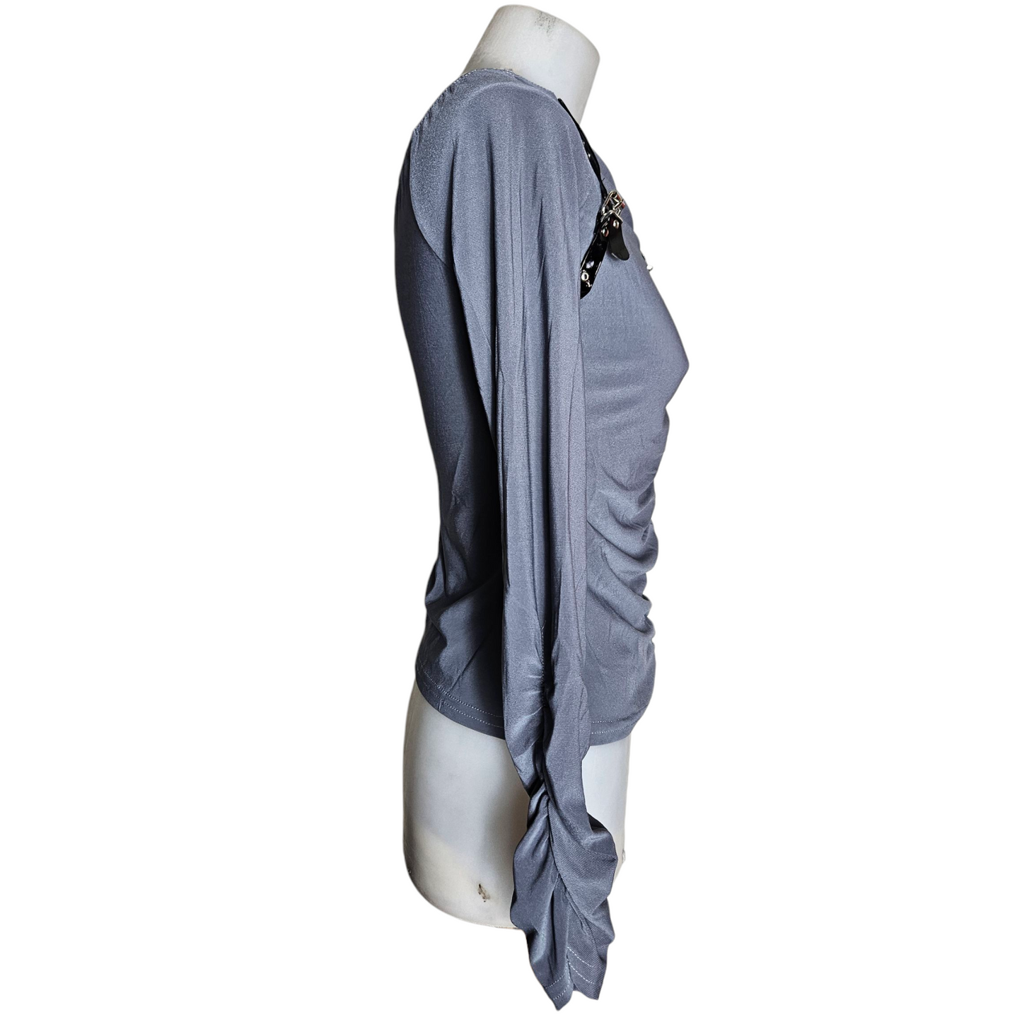 Grey pleated top with strap details