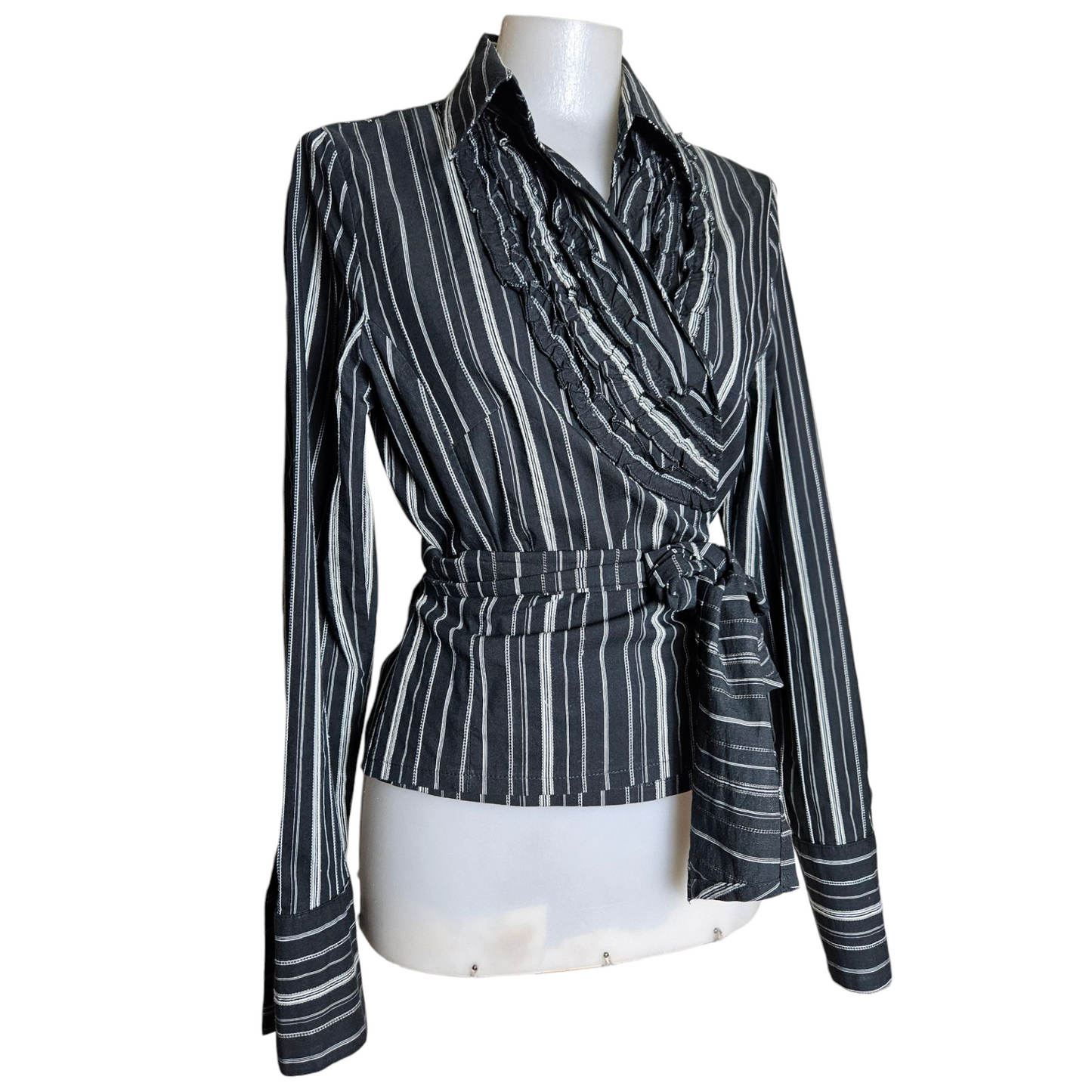 Striped wrap blouse