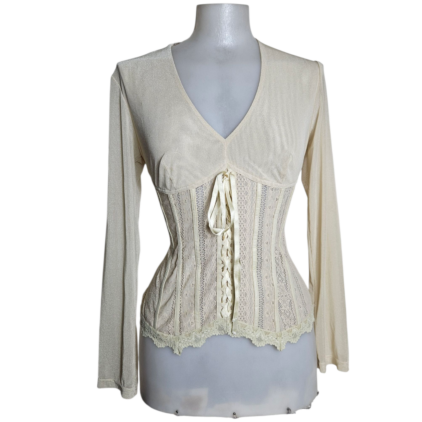 Lace and voile blouse with lacing