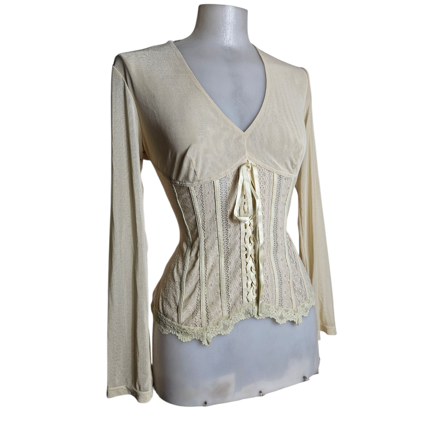 Lace and voile blouse with lacing