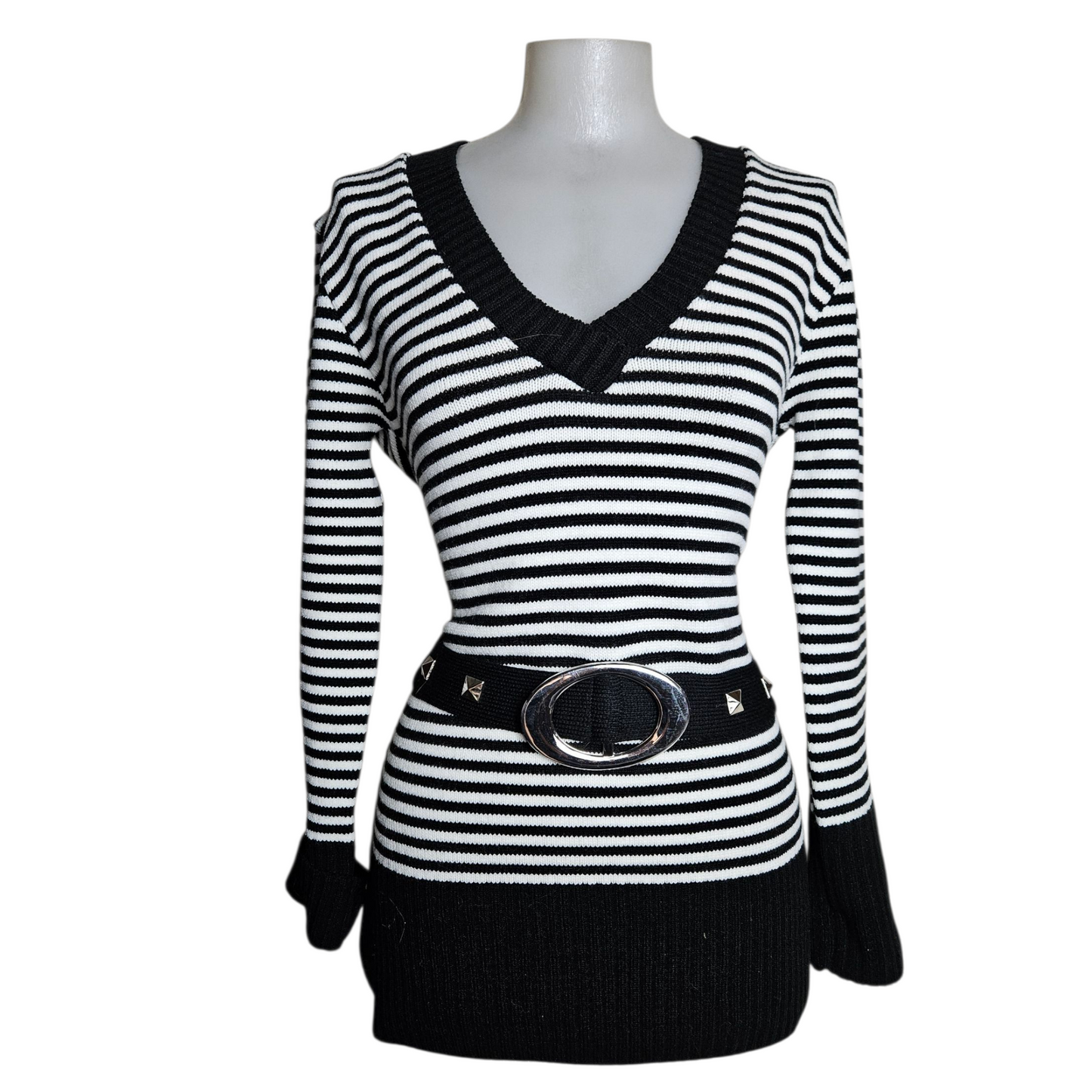 Striped buckle sweater
