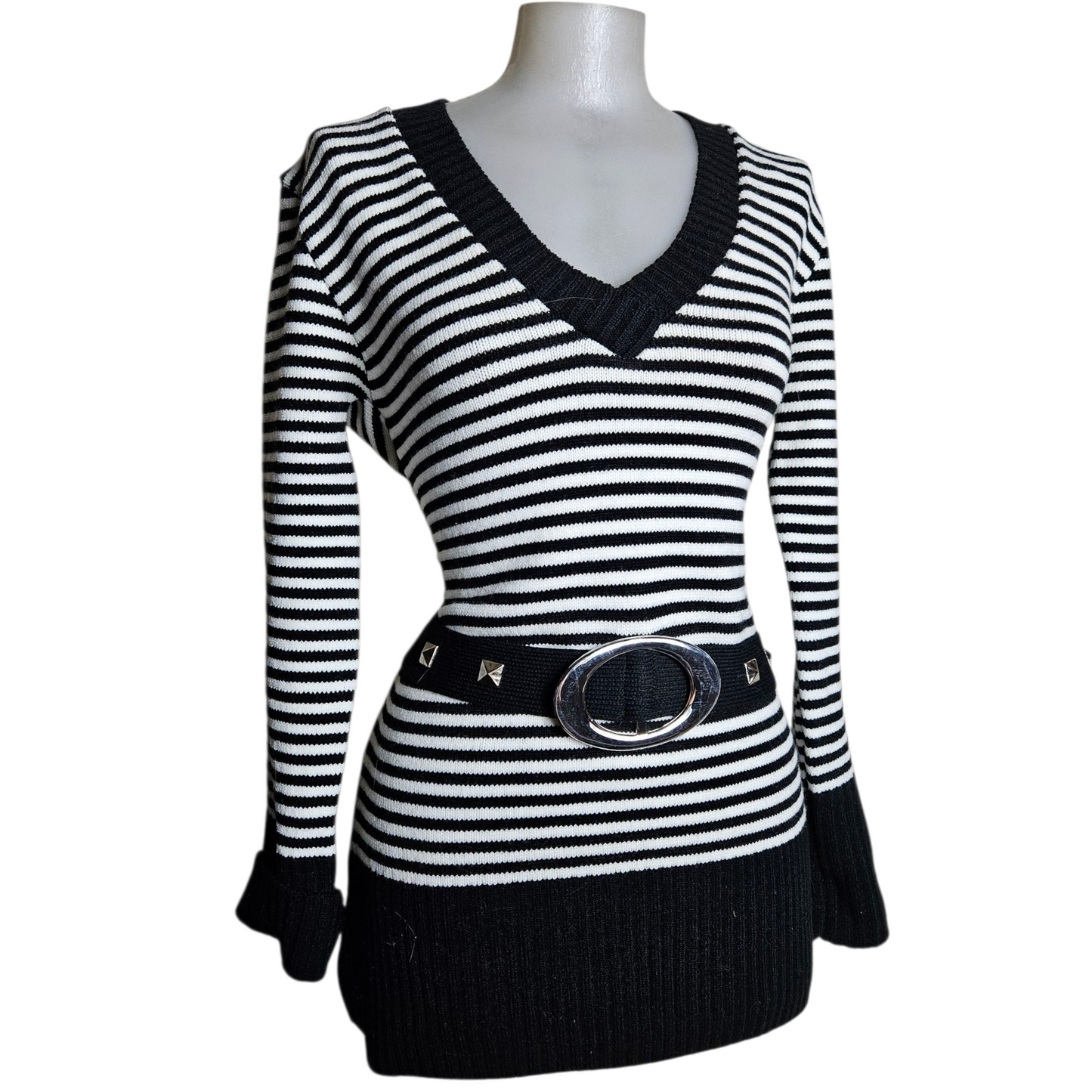 Striped buckle sweater