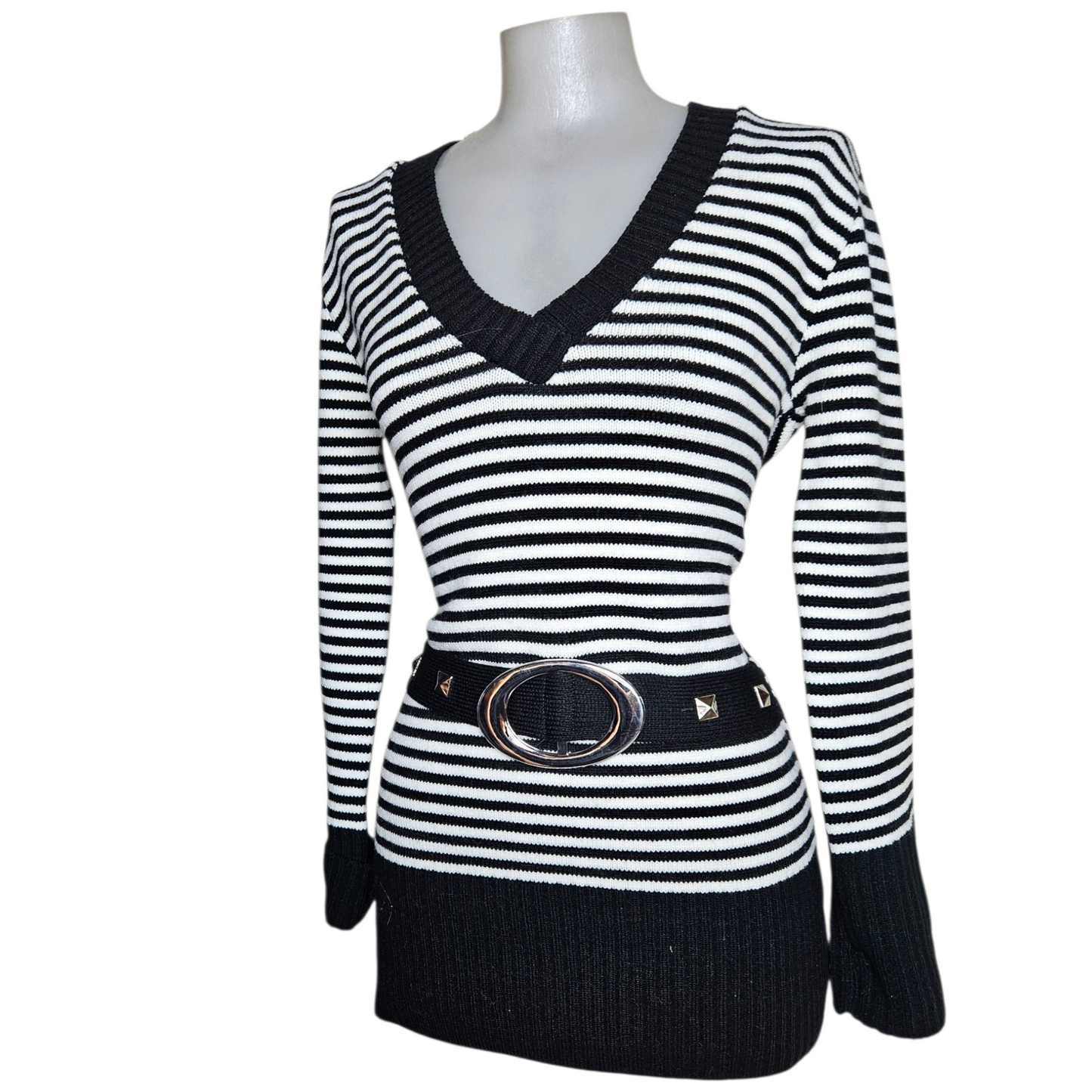 Striped buckle sweater