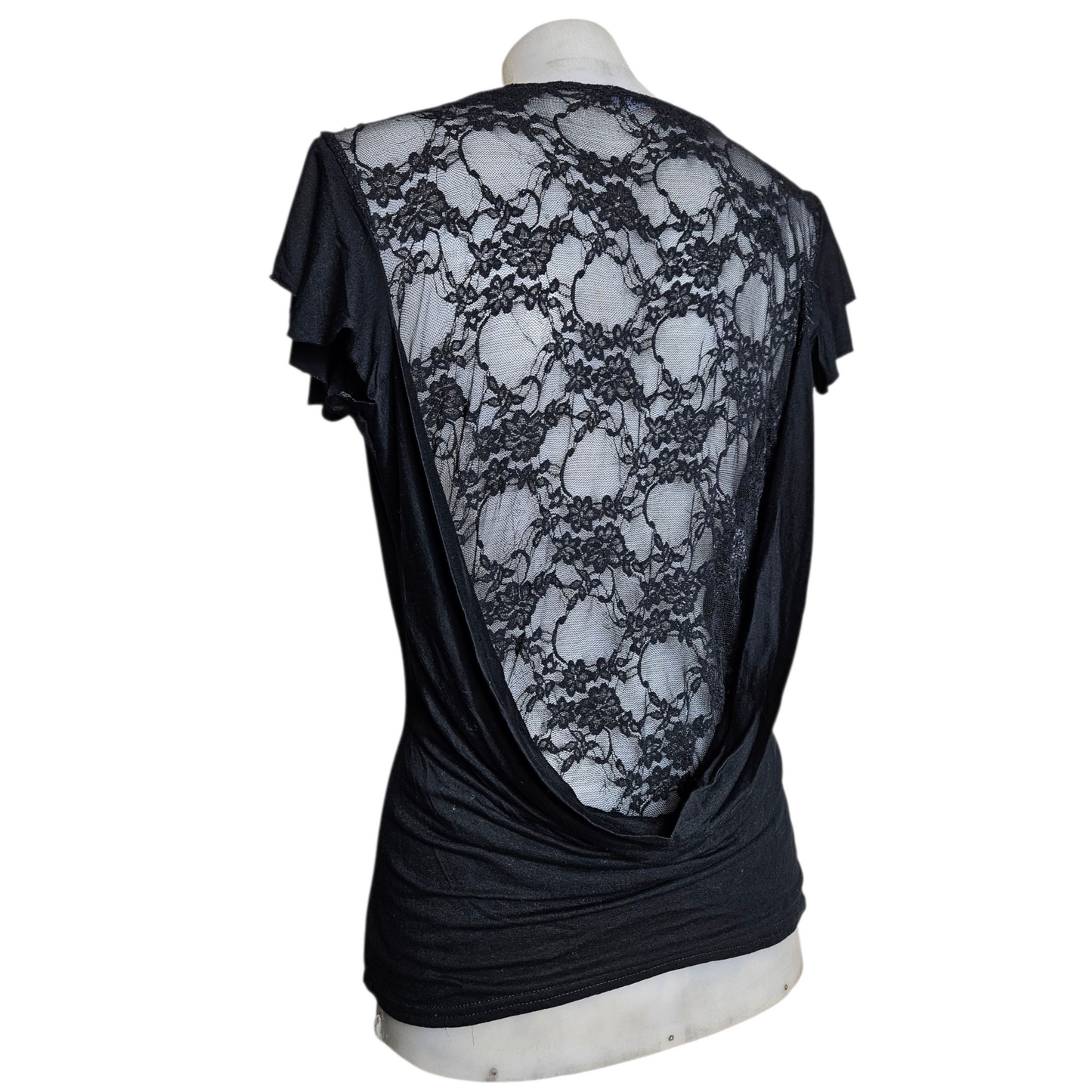 High cowl neck with lace back